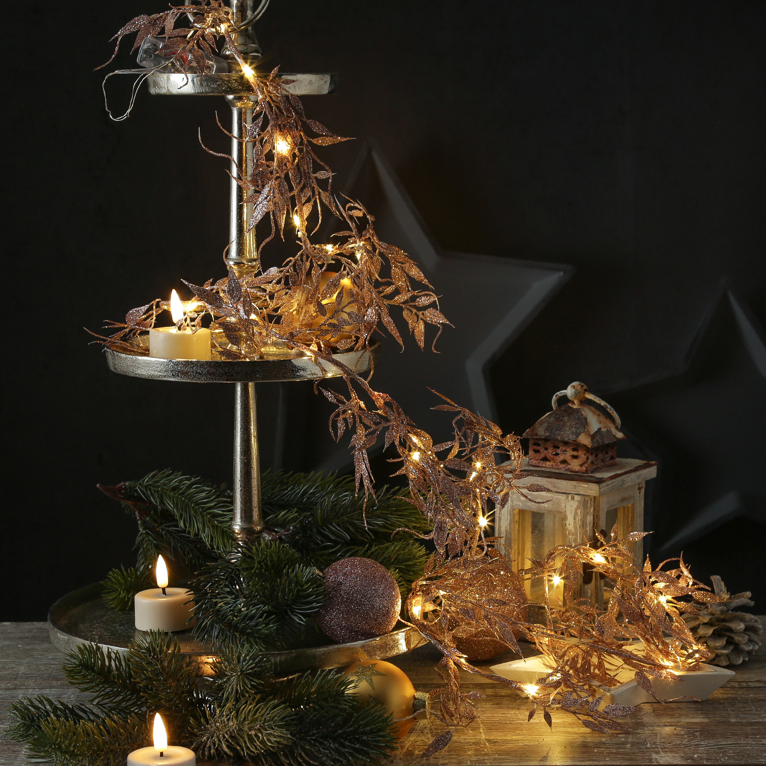 LED Drahtlichterkette Blätter mit Glitzer - 30 warmweiße LED - L: 150cm - Timer - Batterie - rosa LED Drahtlichterkette Blätter mit Glitzer - 30 warmweiße LED - L: 150cm - Timer - Batterie - rosa