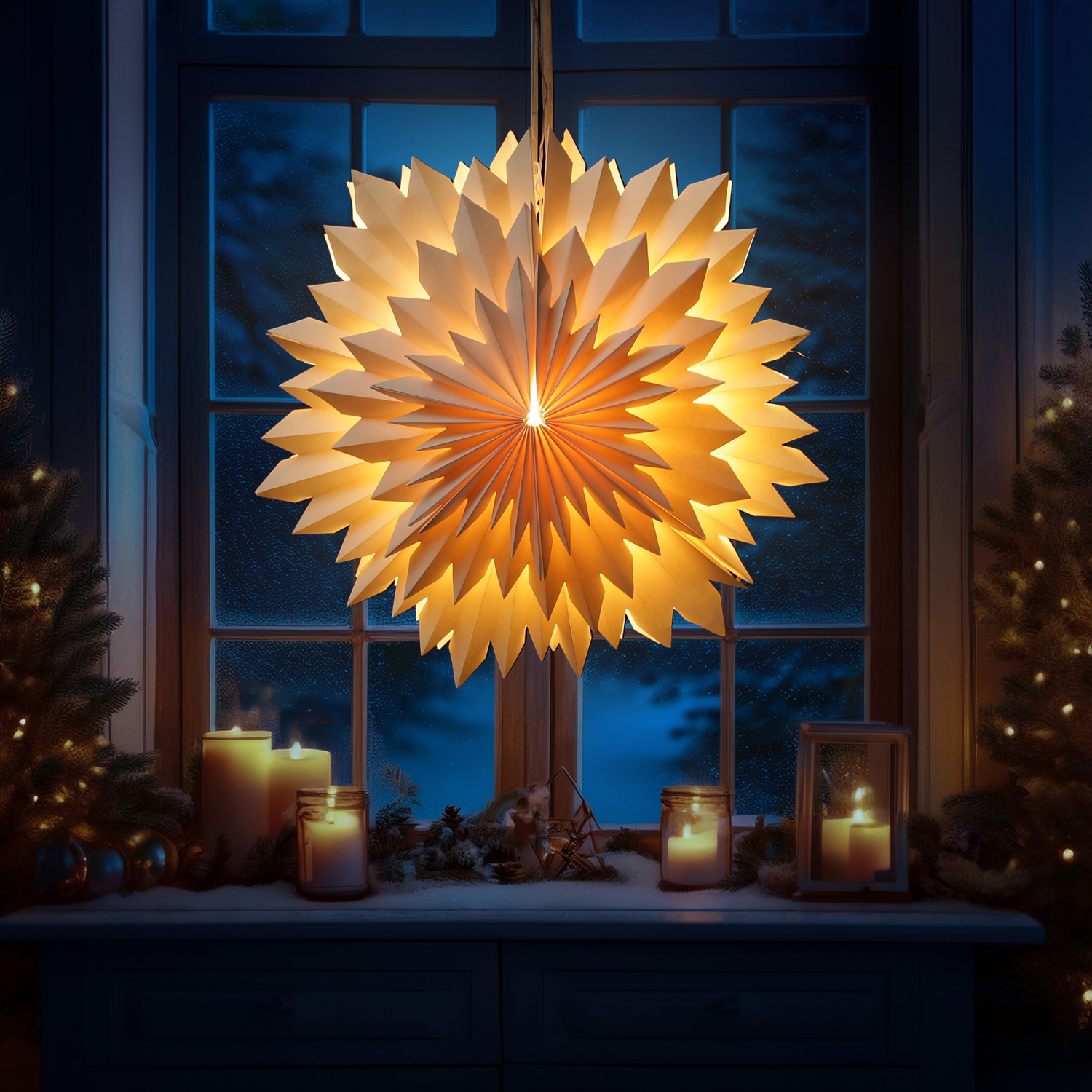 LED Papierstern EISBLUME - hängend - inkl. Kabel und LED Leuchtmittel - Timer - D: 58cm - weiß LED Papierstern EISBLUME - hängend - inkl. Kabel und LED Leuchtmittel - Timer - D: 58cm - weiß