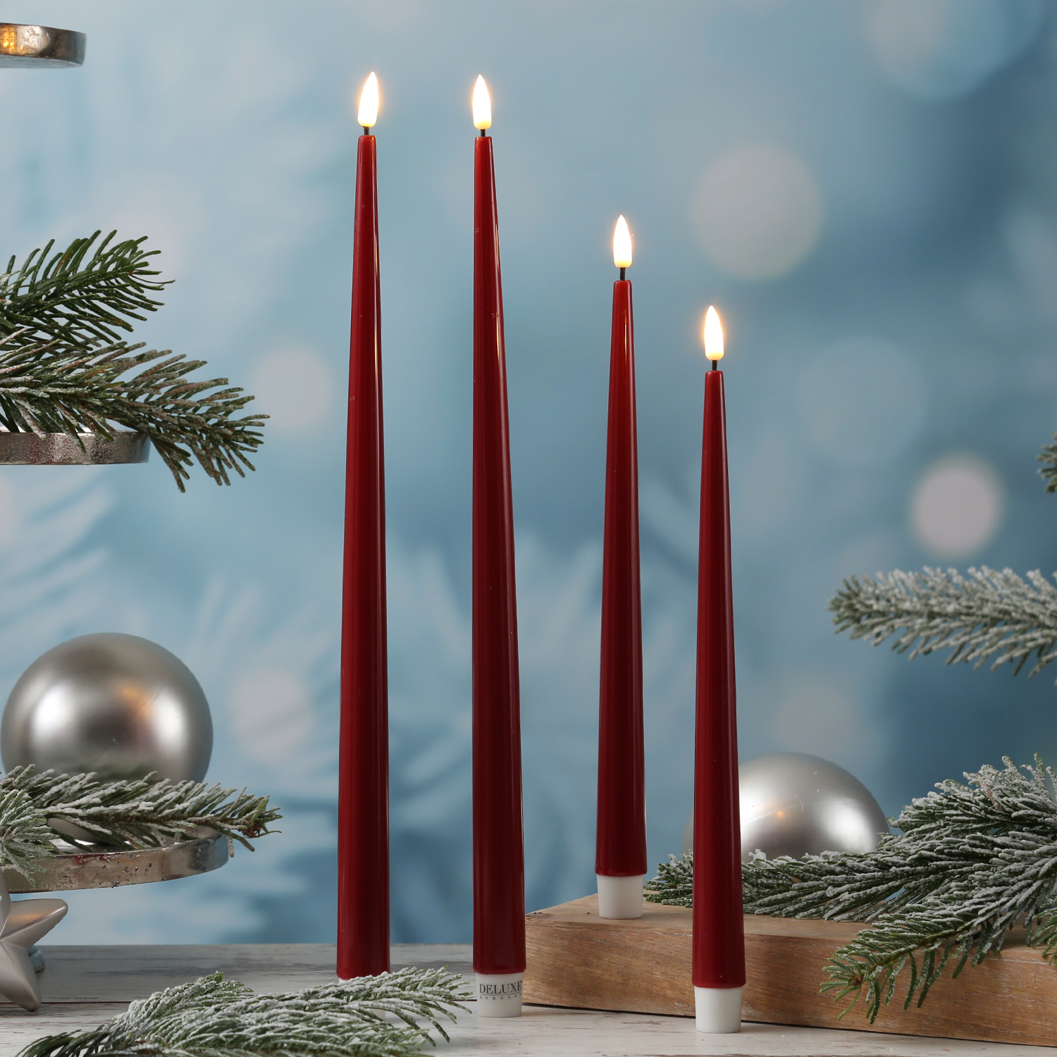 LED Stabkerzen ELLA - Echtwachs - realistische 3D Flamme - H: 38cm - bordeauxrot - 2 Stück