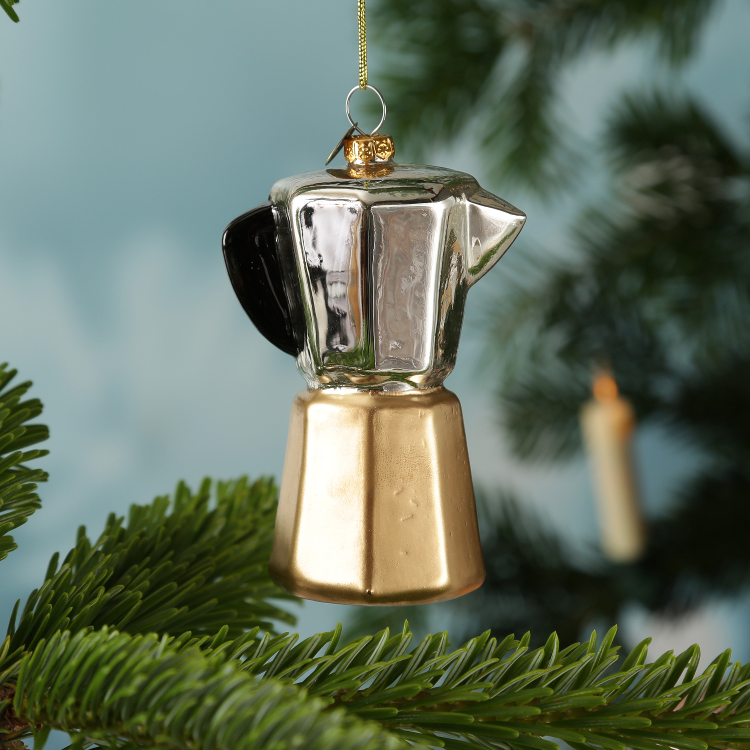 Weihnachtsbaumschmuck Espressokanne - Glas - Christbaumschmuck Espressokocher - H: 10cm Weihnachtsbaumschmuck Espressokanne - Glas - Christbaumschmuck Espressokocher - H: 10cm