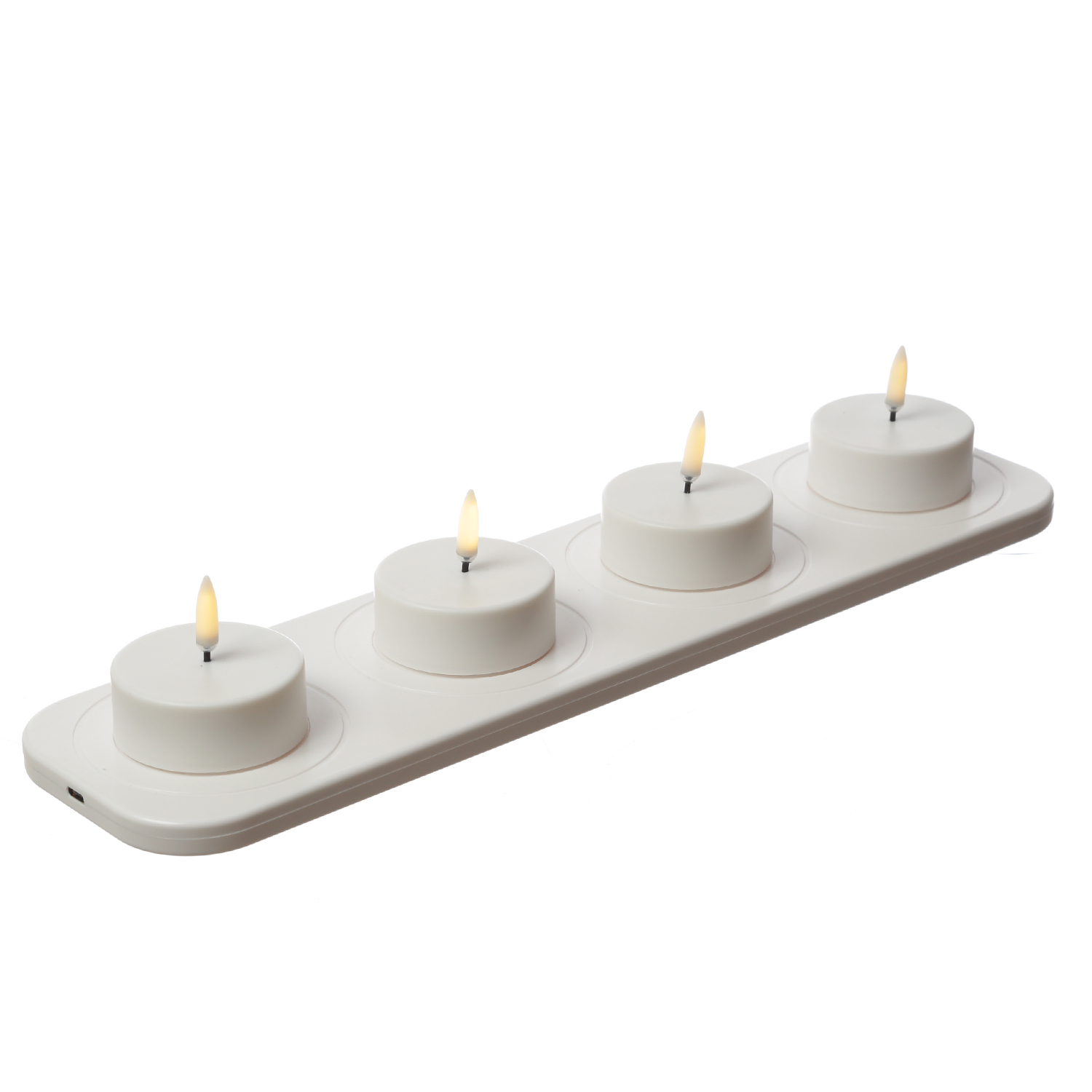 LED Maxi Teelichter - 4 wiederaufladbare LED Teelichter mit Ladestation - Timer - für Außen LED Maxi Teelichter - 4 wiederaufladbare LED Teelichter mit Ladestation - Timer - für Außen