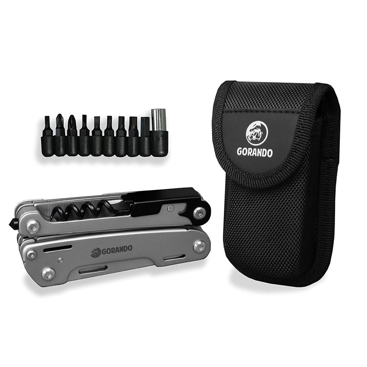 GORANDO® Multitool – 16in1 CITY JUNGLE | Multifunktions Taschenmesser | Edelstahl Werkzeuge zum Klappen | große Schere