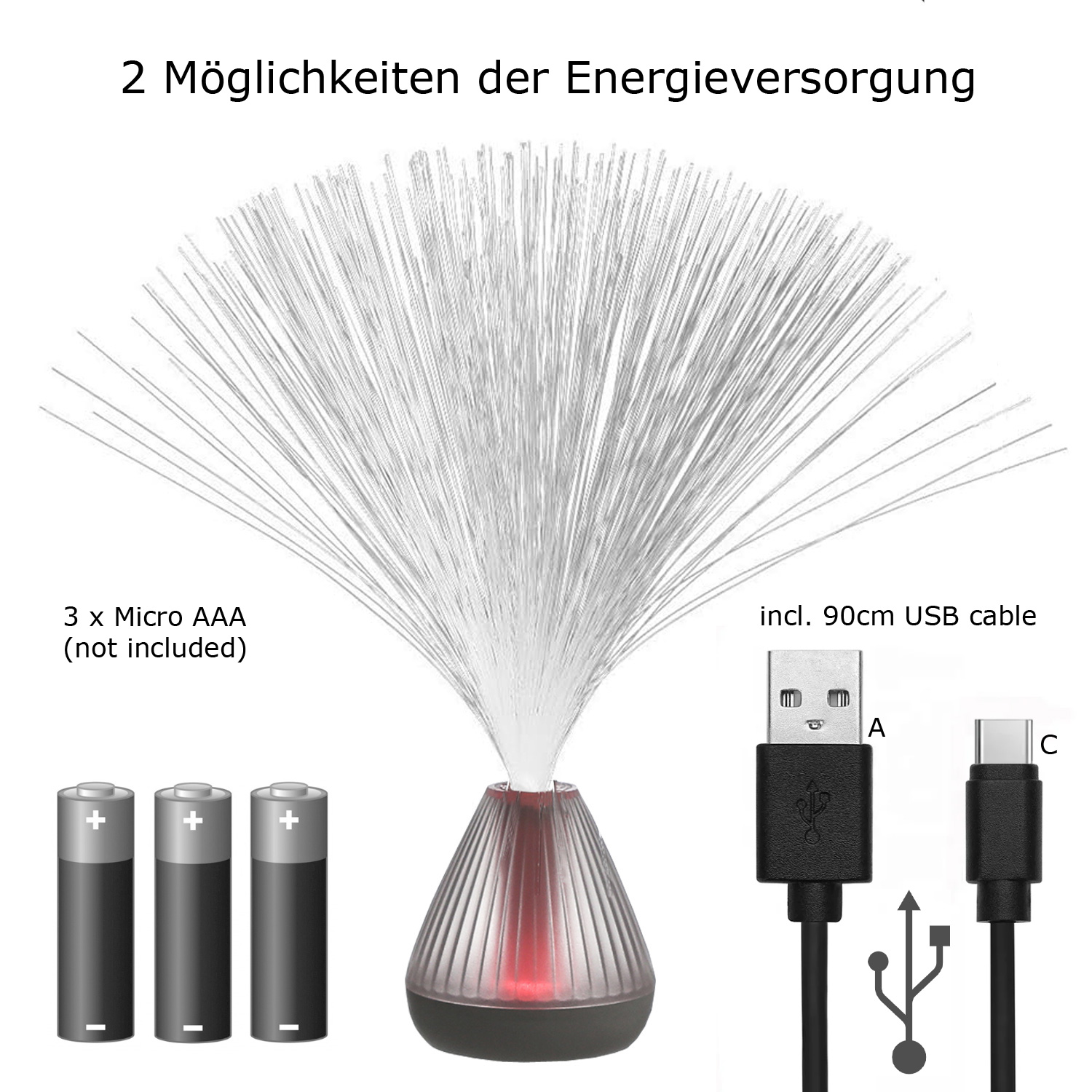 Glasfaserlampe FIBER PUNK Fiberglas LED Farbwechsel - USB Betrieb