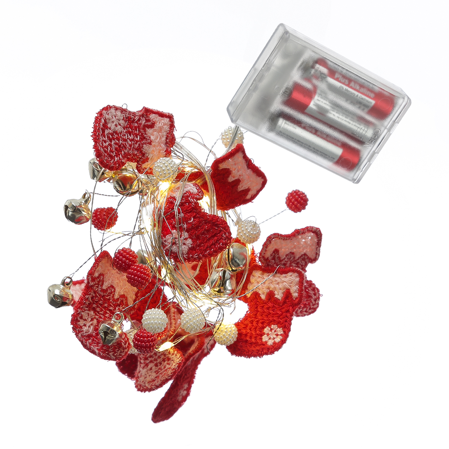 LED Drahtlichterkette Weihnachtssocke - mit Glöckchen - 20 warmweiße LED - L: 1,9m - Timer - rot LED Drahtlichterkette Weihnachtssocke - mit Glöckchen - 20 warmweiße LED - L: 1,9m - Timer - rot