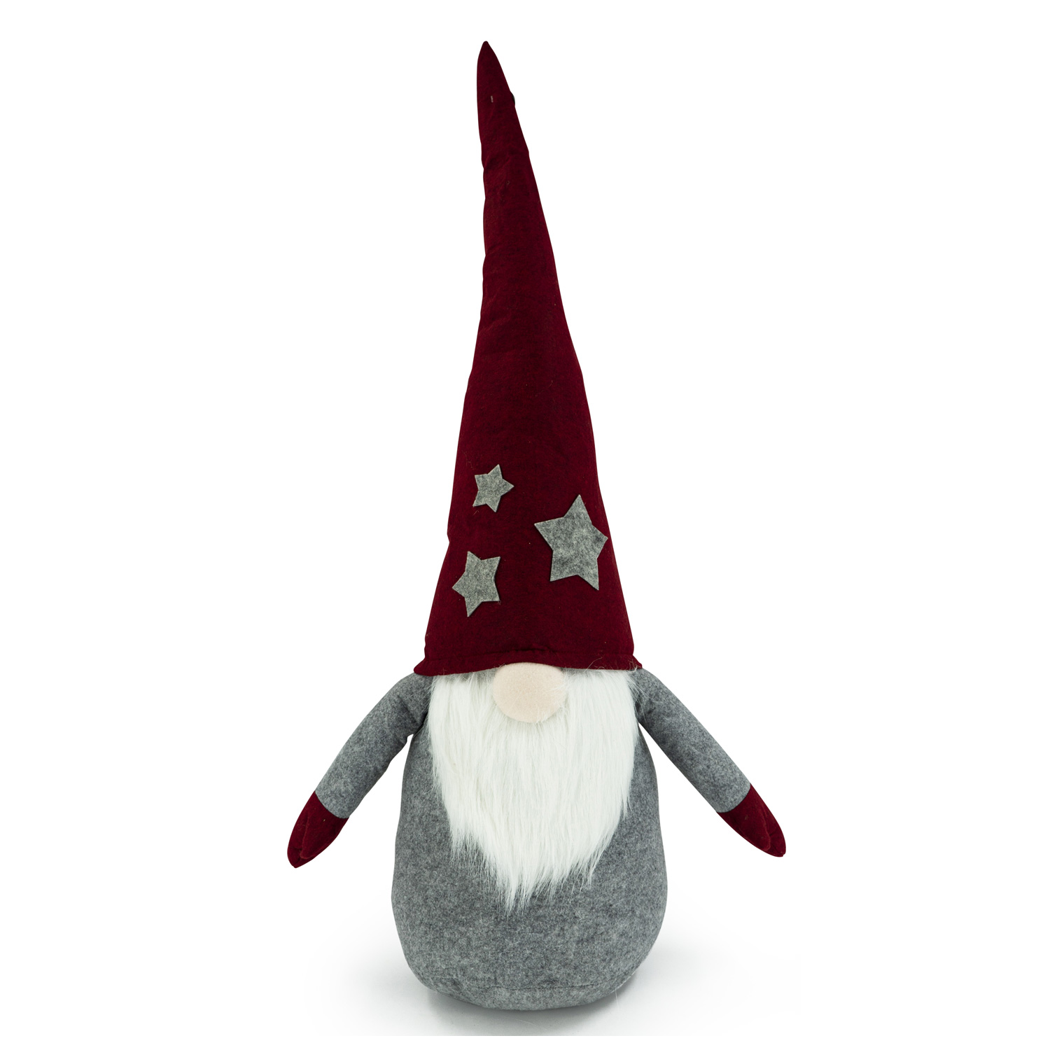 Wichtel ALFRED - Mann mit Bart - Dekofigur - Filz - H: 1m - weinrote biegbare Mütze - graue Sterne Wichtel ALFRED - Mann mit Bart - Dekofigur - Filz - H: 1m - weinrote biegbare Mütze - graue Sterne