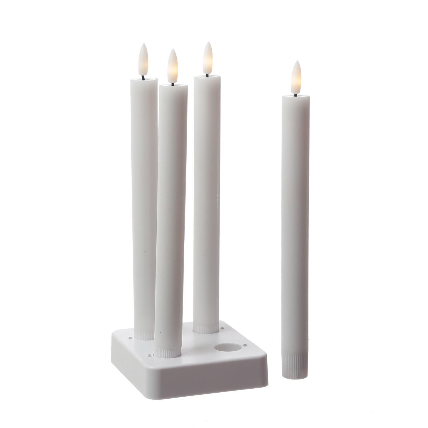 LED Stabkerzen LISA - Echtwachs - mit Ladestation - inkl. Fernbedienung - H: 25cm - weiß - 4er Set LED Stabkerzen LISA - Echtwachs - mit Ladestation - inkl. Fernbedienung - H: 25cm - weiß - 4er Set