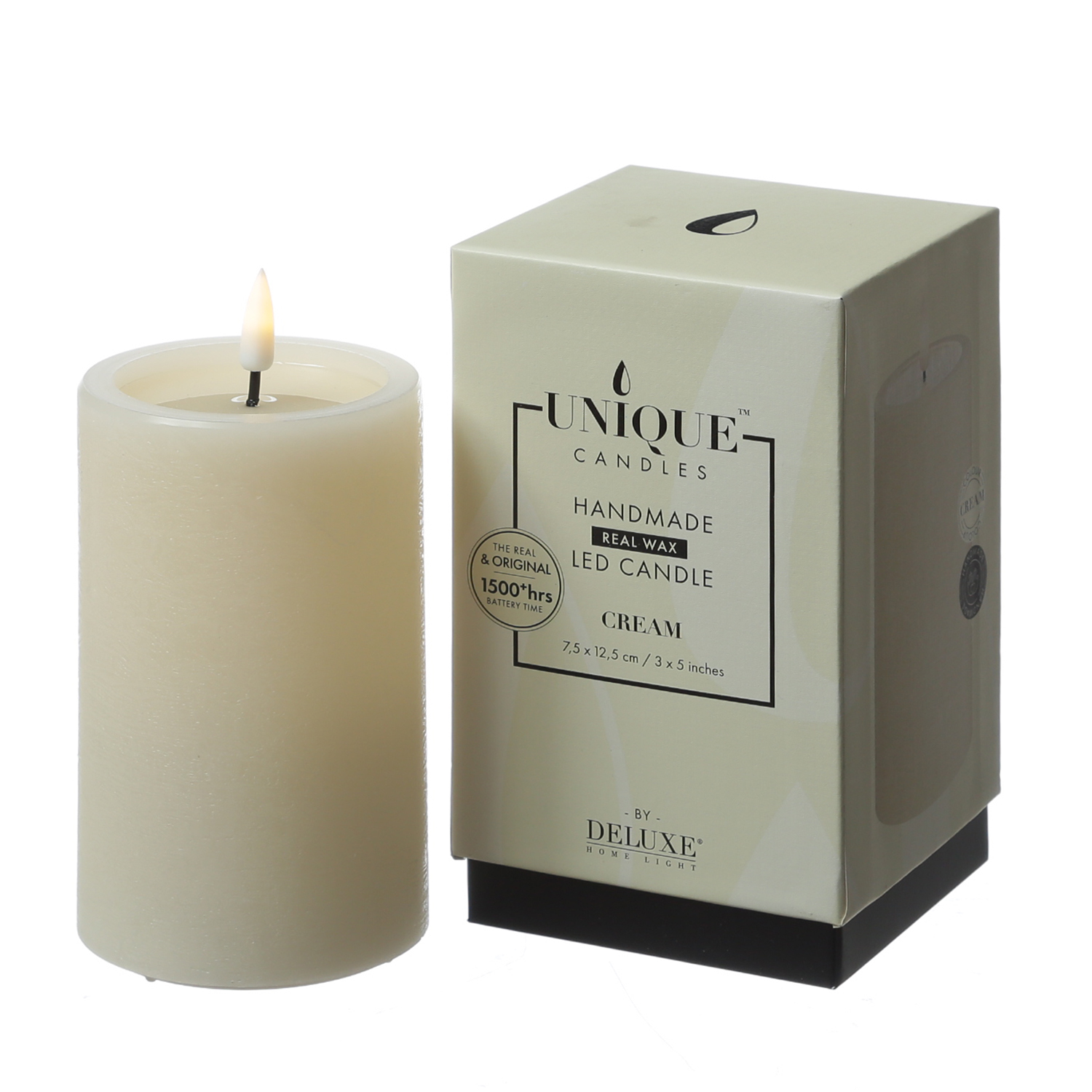 LED Kerze UNIQUE - Rustik-Optik - Echtwachs - H: 12,5cm - D: 7,5cm - bis zu 1500 Std. - creme LED Kerze UNIQUE - Rustik-Optik - Echtwachs - H: 12,5cm - D: 7,5cm - bis zu 1500 Std. - creme