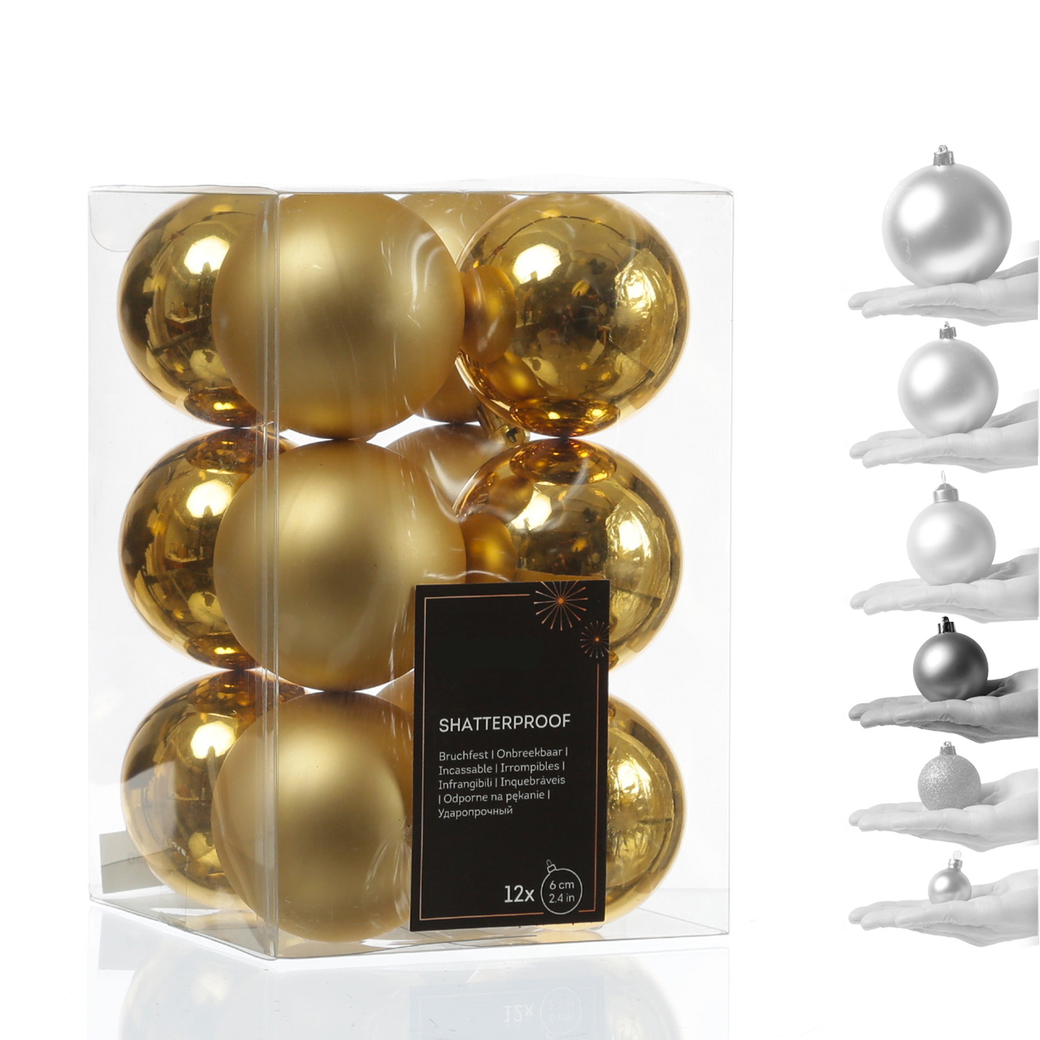 Christbaumkugeln - Weihnachtbaumskugeln - bruchfest - D: 6cm - glänzend/matt  - gold - 12er Set