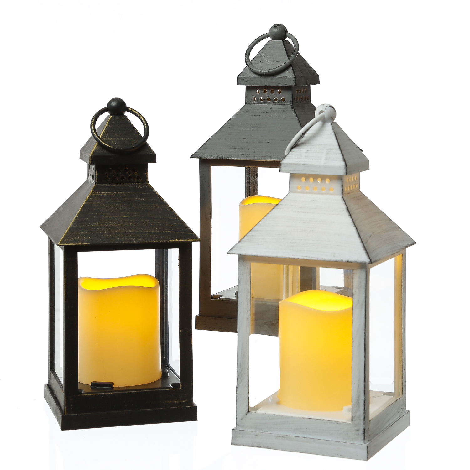 LED Laterne mit Kerze - warmweiß flackernde LED - H: 23cm - Batteriebetrieb - weiß