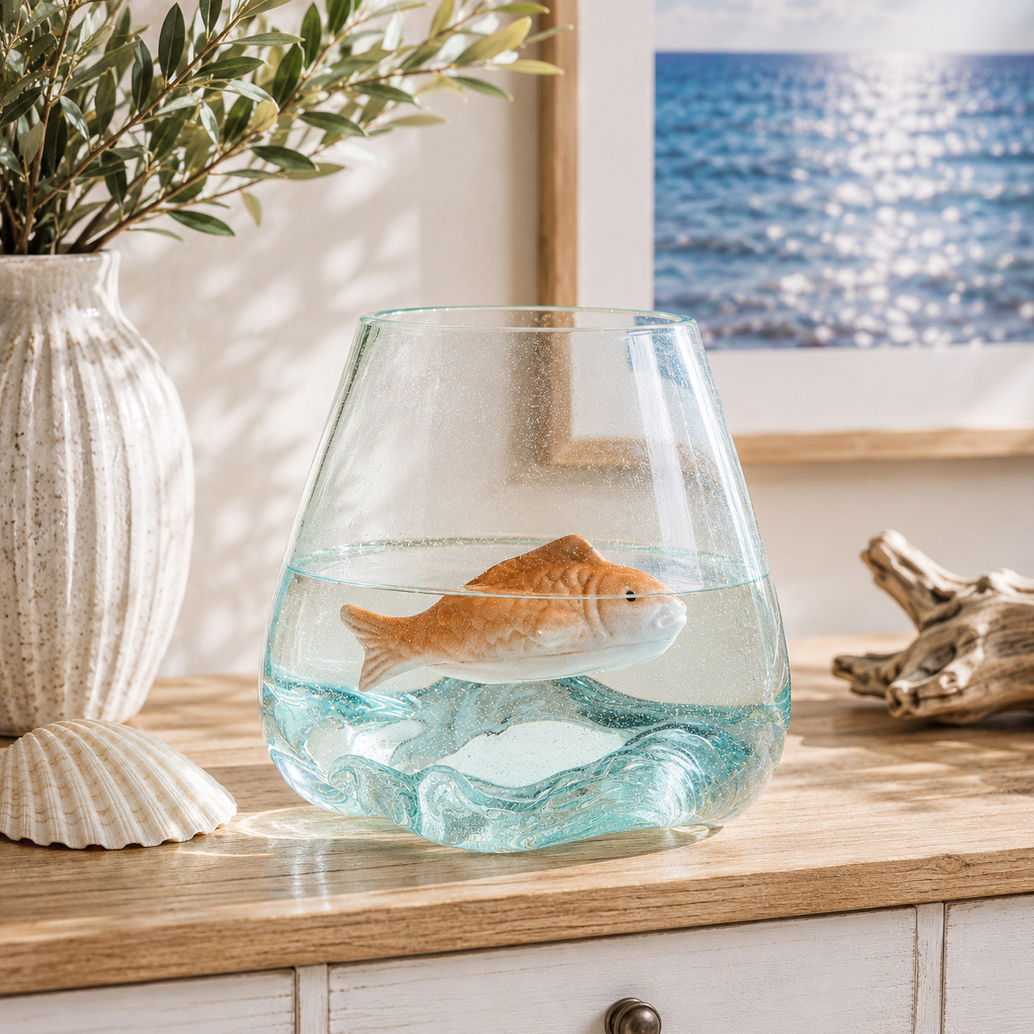 Teichdeko Fisch NIXE - Dekofigur - Porzellan - schwimmend - L: 15,5cm - orange