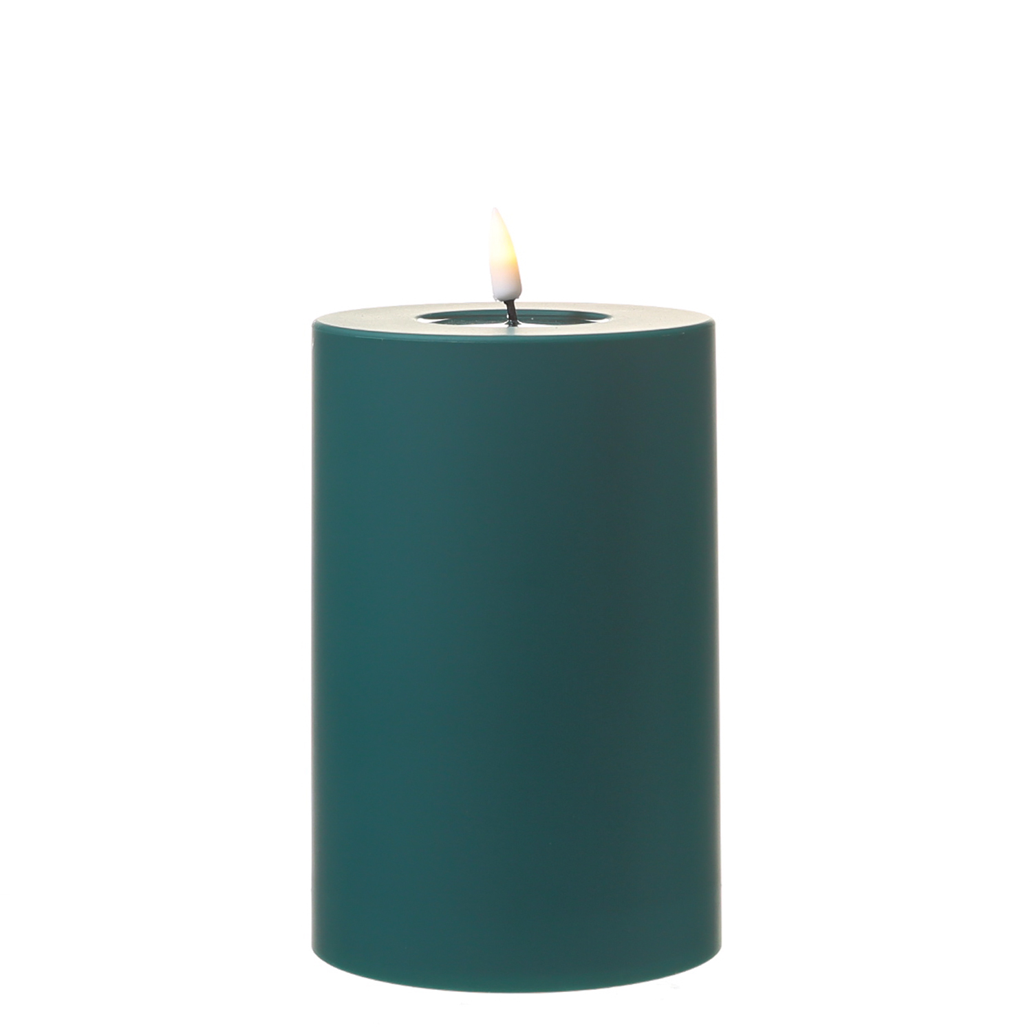 LED Stumpenkerze MIA - Kunststoff - realistische 3D Flamme - H: 15cm - f. Außen - dunkelgrün LED Stumpenkerze MIA - Kunststoff - realistische 3D Flamme - H: 15cm - f. Außen - dunkelgrün