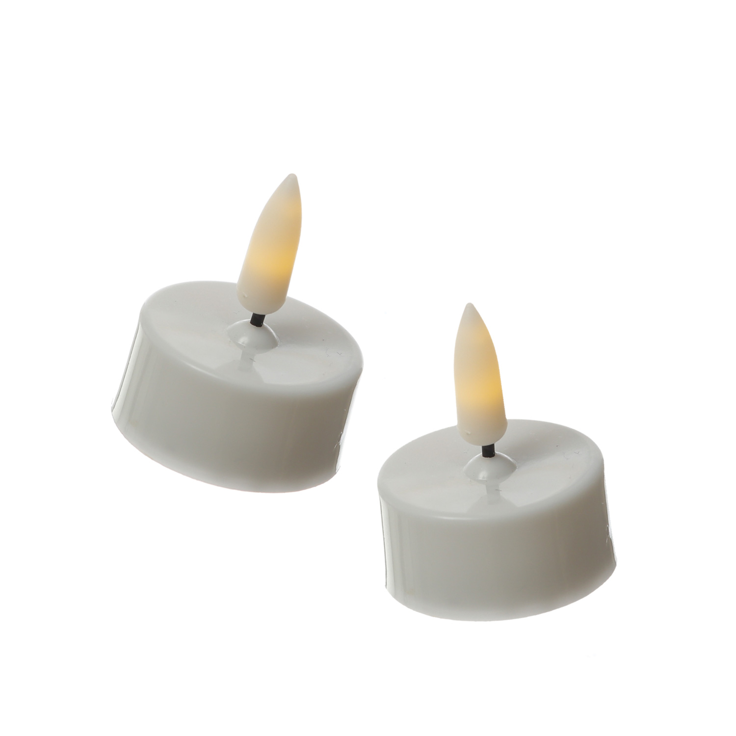 LED Teelicht "Flamme" - warmweiße Flame - Batteriebetrieb - Timer - H: 5cm - weiß - 2er Set LED Teelicht "Flamme" - warmweiße Flame - Batteriebetrieb - Timer - H: 5cm - weiß - 2er Set