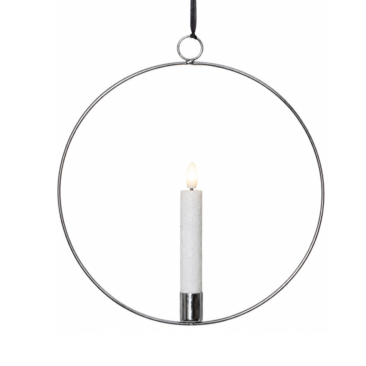 Dekoring mit LED Kerze - Fensterdeko zum Hängen - D: 28,5cm - Timer - Batterie - silber