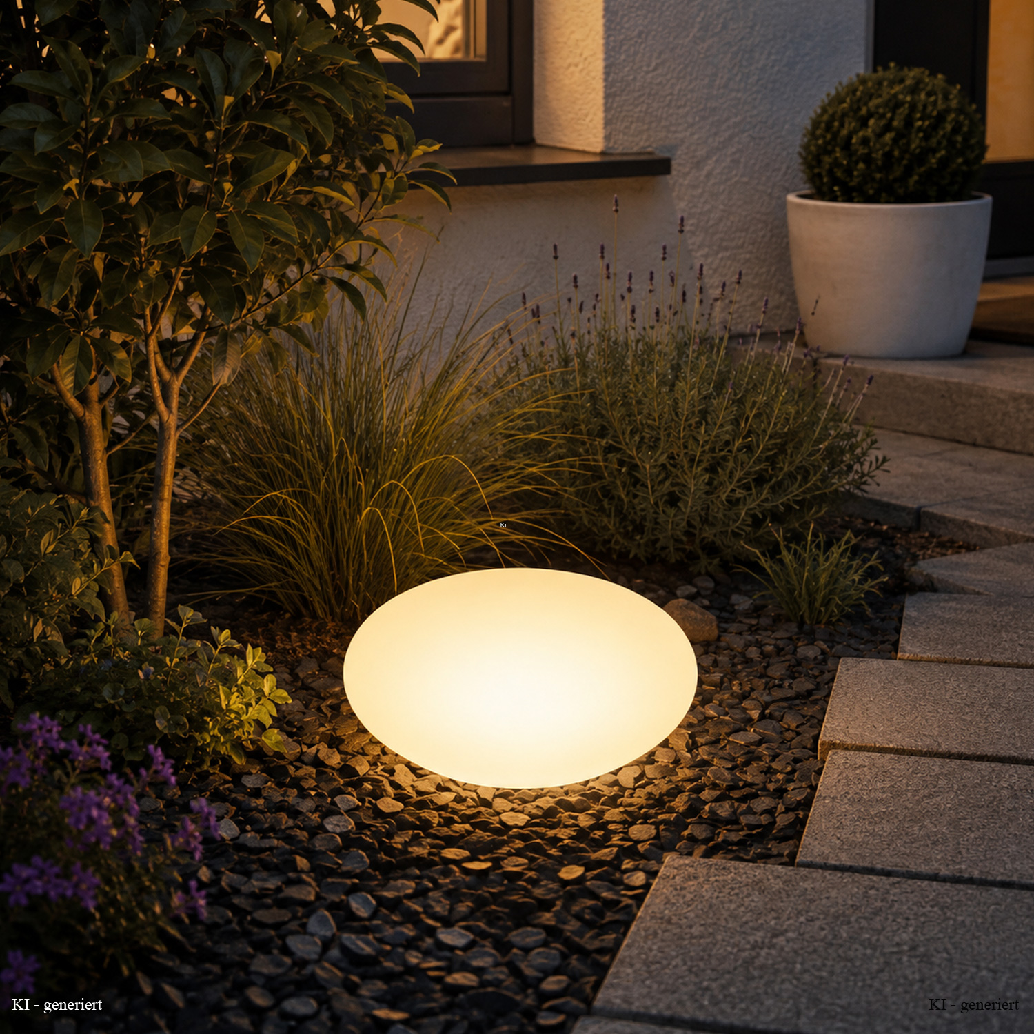 LED Stein outdoor - Leuchtobjekt - Dekostein - D: 35cm - E27 Fassung - warmweiße 1W LED