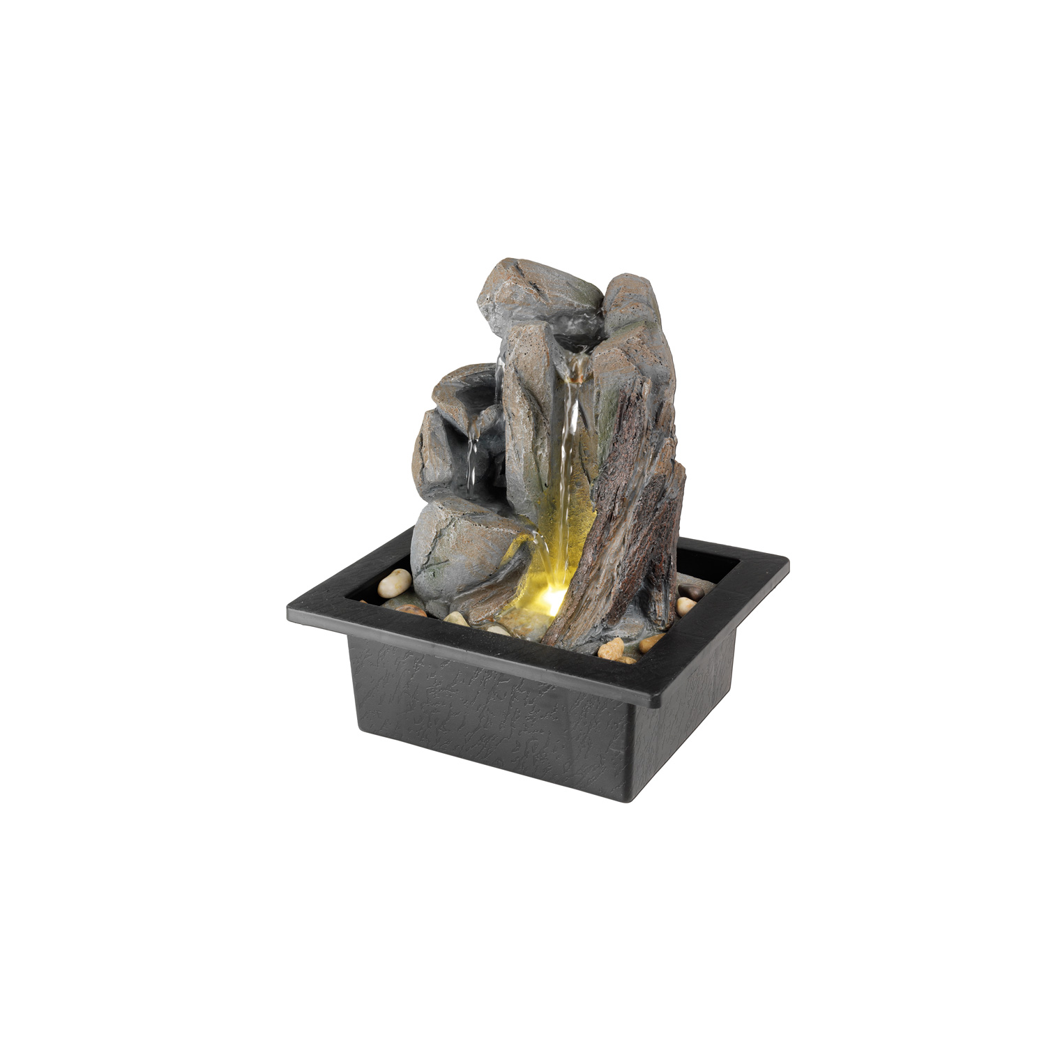 Brunnen - Tischbrunnen - kleine und große Wasserfälle - Polyresin - 1 warmweiße LED - H: 24cm Brunnen - Tischbrunnen - kleine und große Wasserfälle - Polyresin - 1 warmweiße LED - H: 24cm