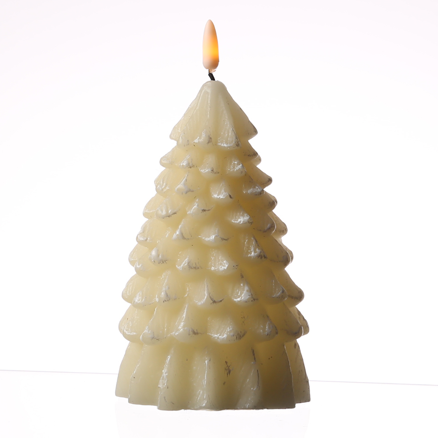 LED Kerze Tannenbaum - Echtwachs - warmweiße 3D Flamme - H: 18cm - Timer - creme LED Kerze Tannenbaum - Echtwachs - warmweiße 3D Flamme - H: 18cm - Timer - creme