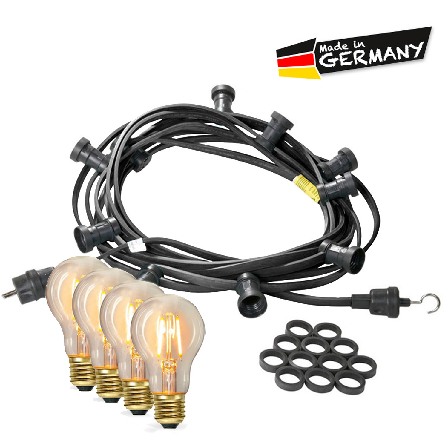 Illu-/Partylichterkette 30m - Außenlichterkette - Made in Germany - 50 x Edison LED Filamentlampen