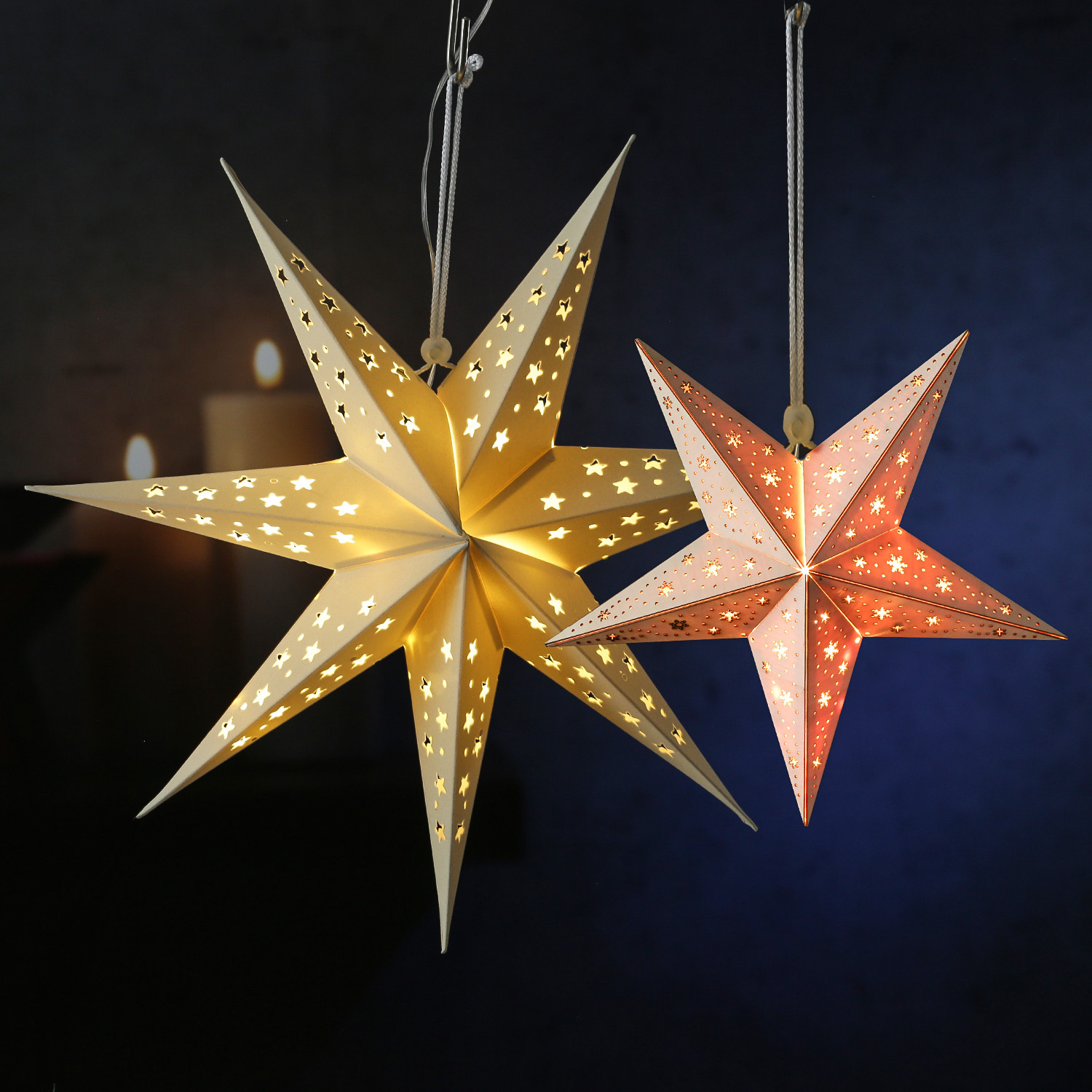 LED Papierstern mit Stoffbezug - Samtstern - 7-zackig - 10LED - D: 60cm - Batterie - Timer - weiß LED Papierstern mit Stoffbezug - Samtstern - 7-zackig - 10LED - D: 60cm - Batterie - Timer - weiß