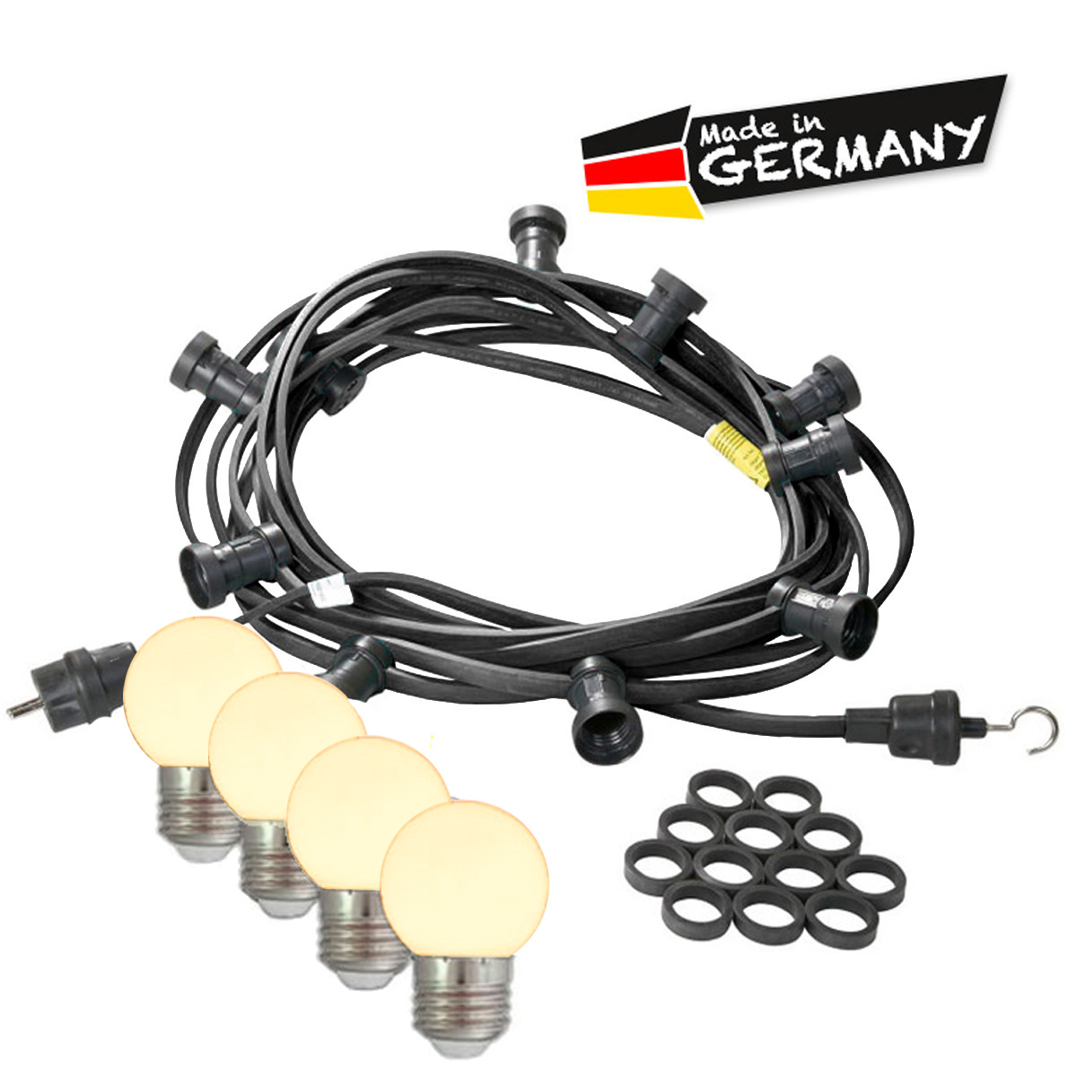 Illu-/Partylichterkette 40m - Außenlichterkette - Made in Germany - 60 warmweiße LED Kugellampen Illu-/Partylichterkette 40m - Außenlichterkette - Made in Germany - 60 warmweiße LED Kugellampen