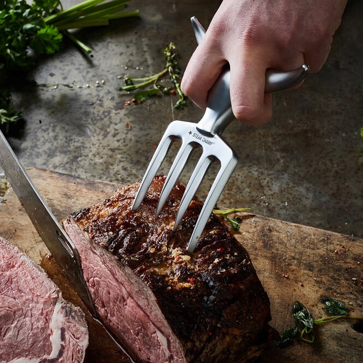 STEAK CHAMP BULL FORK Gabel mit Leder Holster - Profi Werkzeug mit Gürtelclip