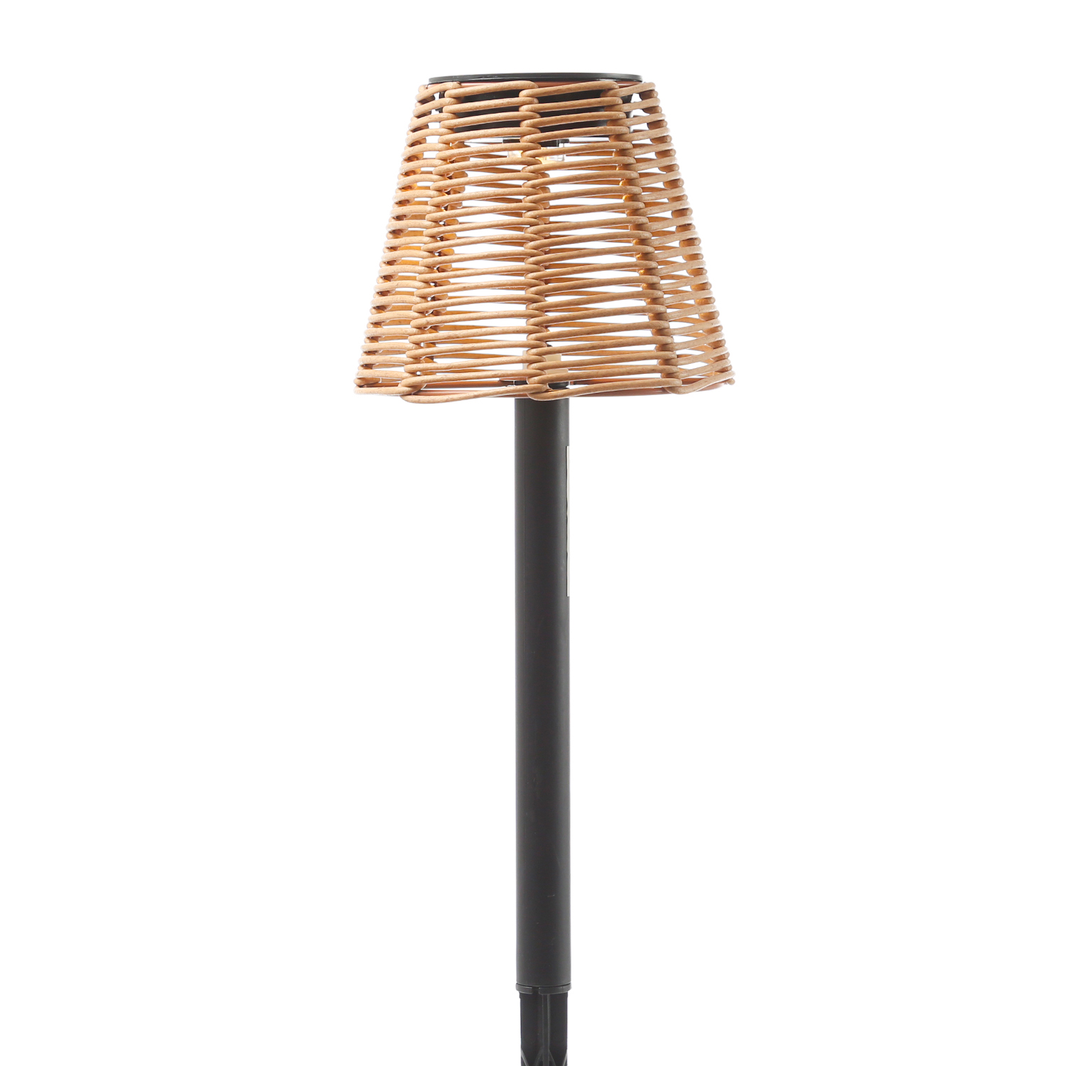 LED Solar Wegleuchte mit Lampenschirm in Rattanoptik - Gartenstecker - H: 30cm - Lichtsensor