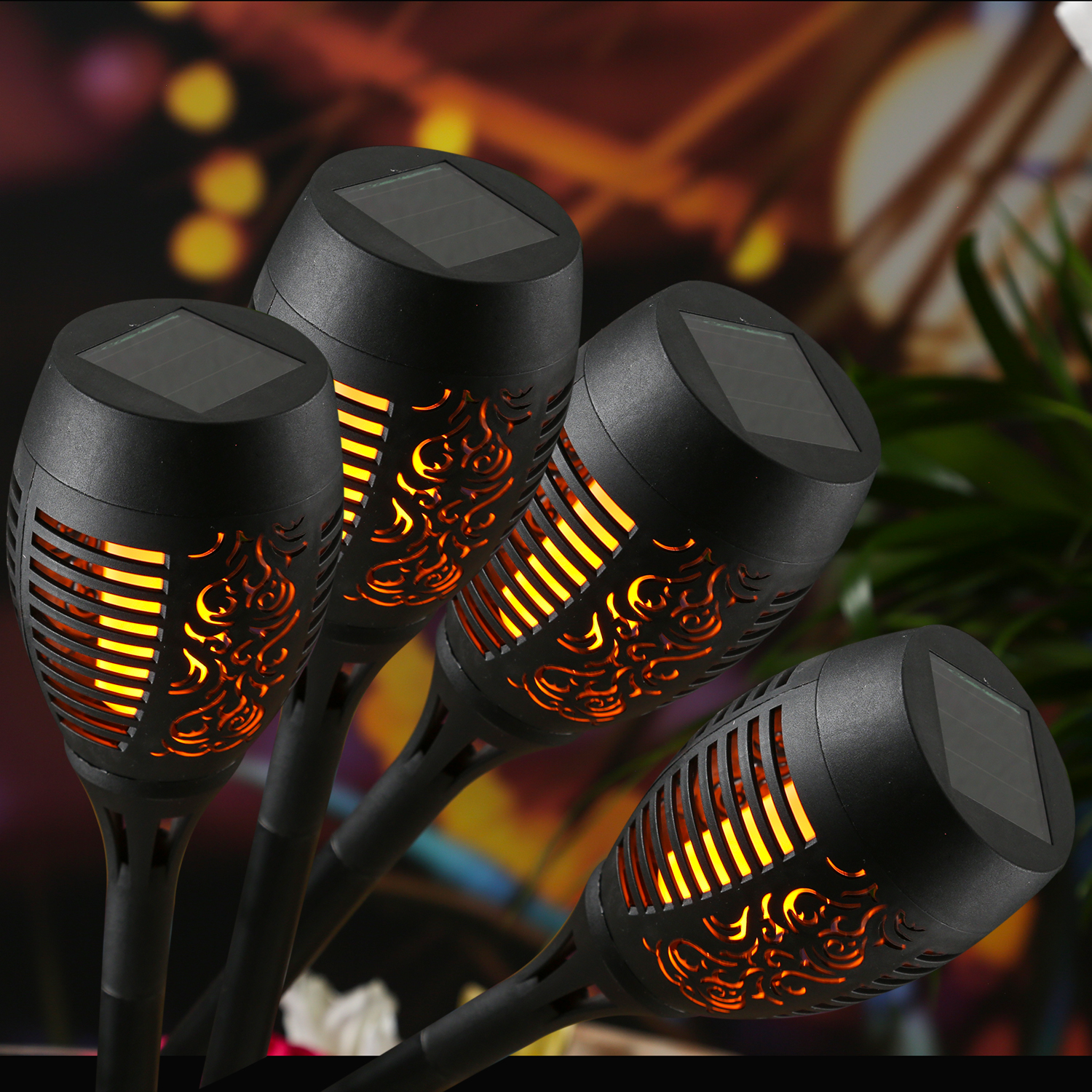 LED Solar Fackel - Gartenfackel - simulierter Flammeneffekt - H: 21cm - Lichtsensor - 4 Stück