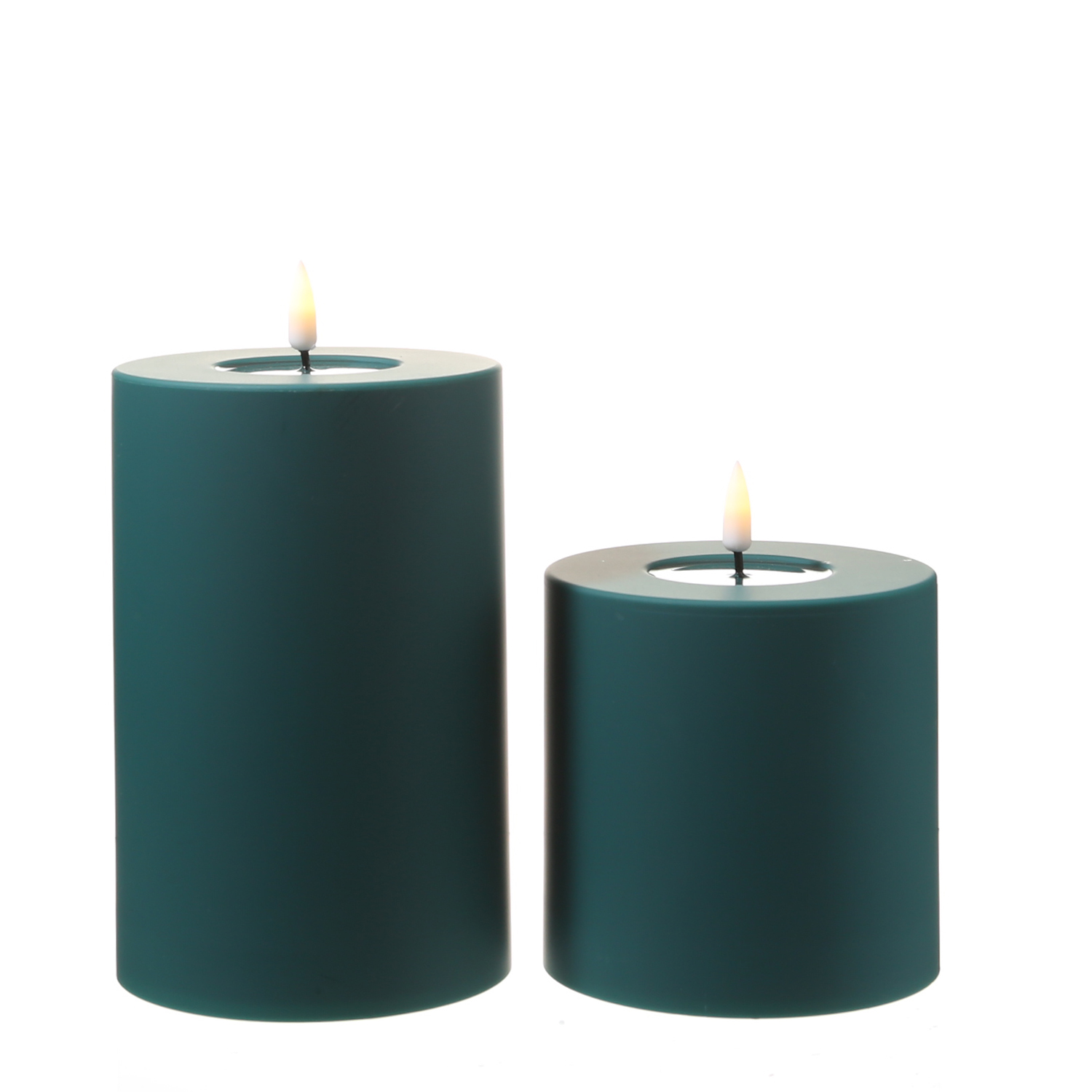 LED Stumpenkerze MIA - Kunststoff - realistische 3D Flamme - H: 10cm - f. Außen - dunkelgrün LED Stumpenkerze MIA - Kunststoff - realistische 3D Flamme - H: 10cm - f. Außen - dunkelgrün