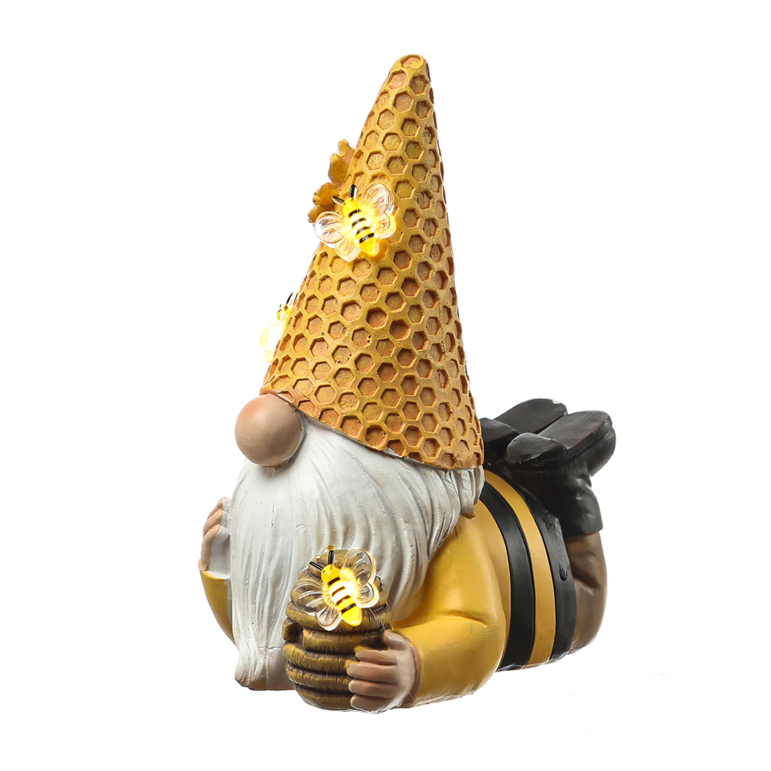 LED Solar Gartenzwerg Biene liegend - Gartenfigur - warmweiße LED - Lichtsensor - H: 17,5cm