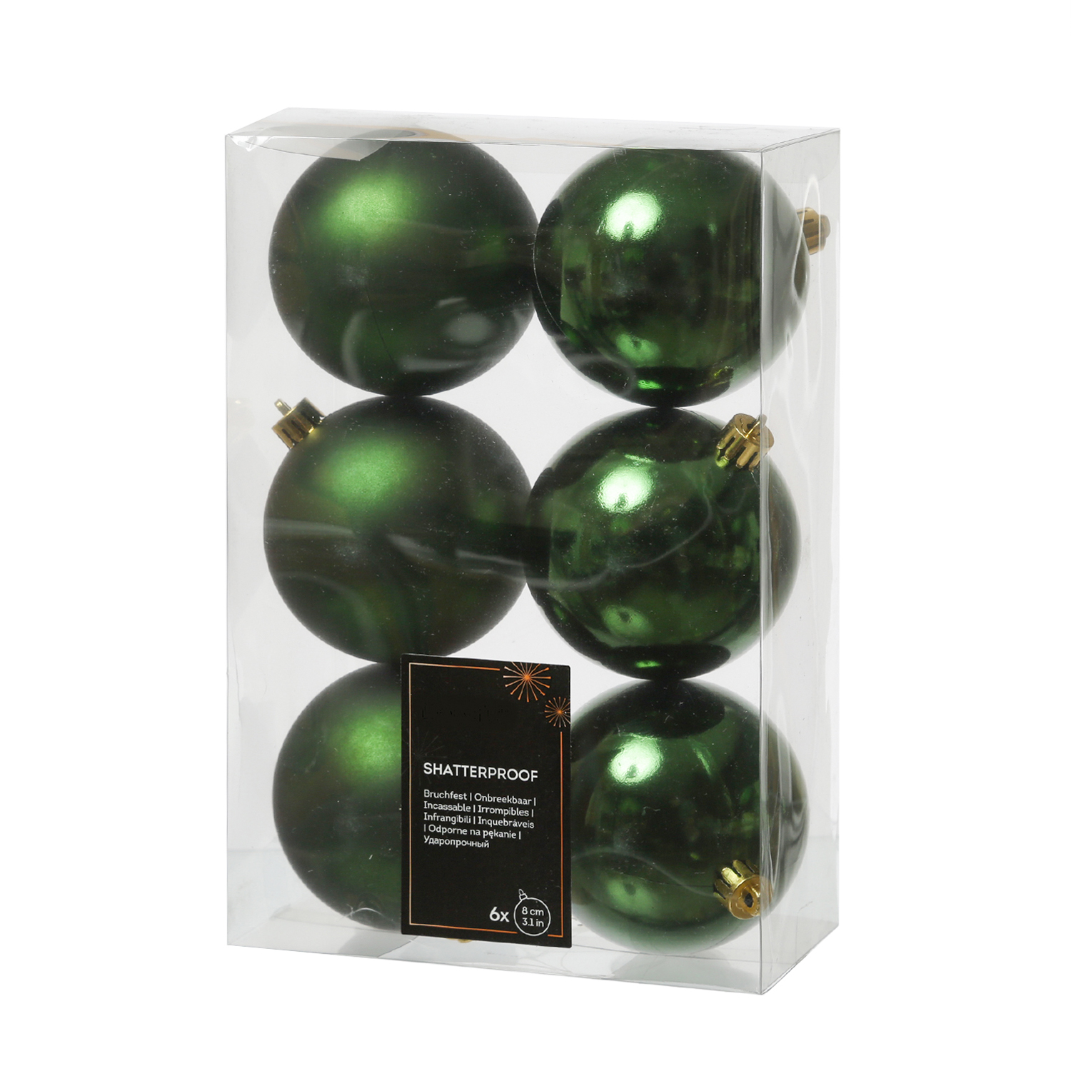 Christbaumkugeln - Weihnachtbaumskugeln - bruchfest - D: 8cm - glänzend/matt  - grün - 6er Set Christbaumkugeln - Weihnachtbaumskugeln - bruchfest - D: 8cm - glänzend/matt  - grün - 6er Set