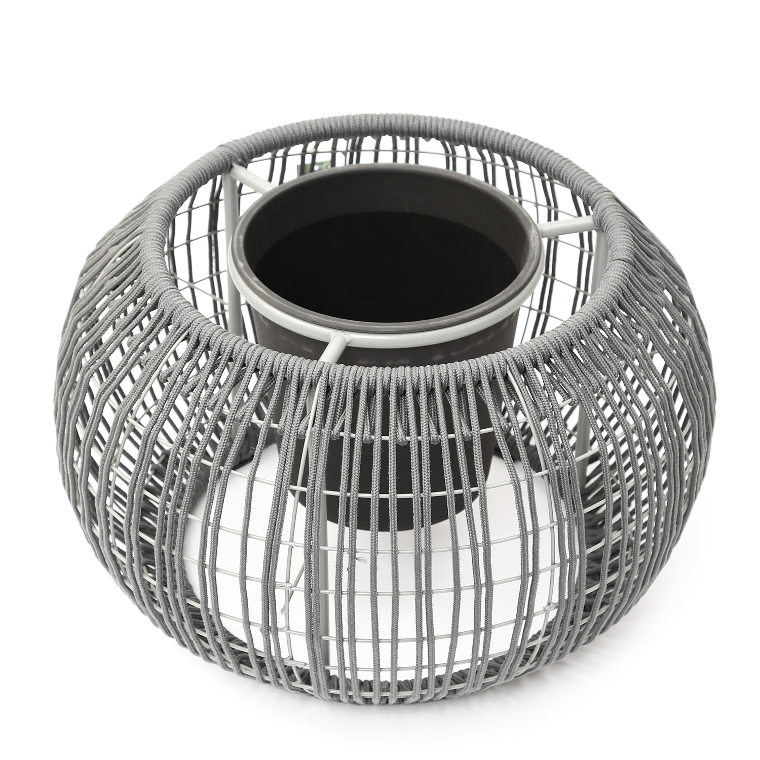 Garten Beistelltisch - integrierter Behälter - Kunststoffseil - H: 37cm - D: 58cm - grau