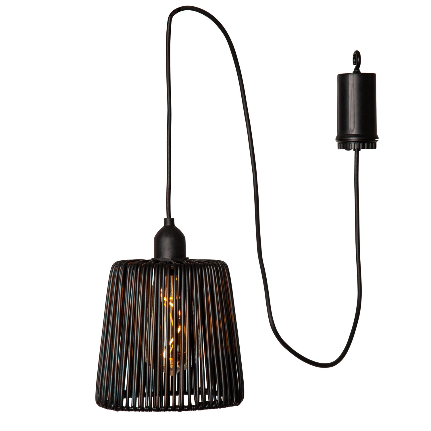 LED Hängeleuchte in Korboptik - Lampenschirm aus Kunststoffseil - D: 15cm - Batterie/Timer - outdoor
