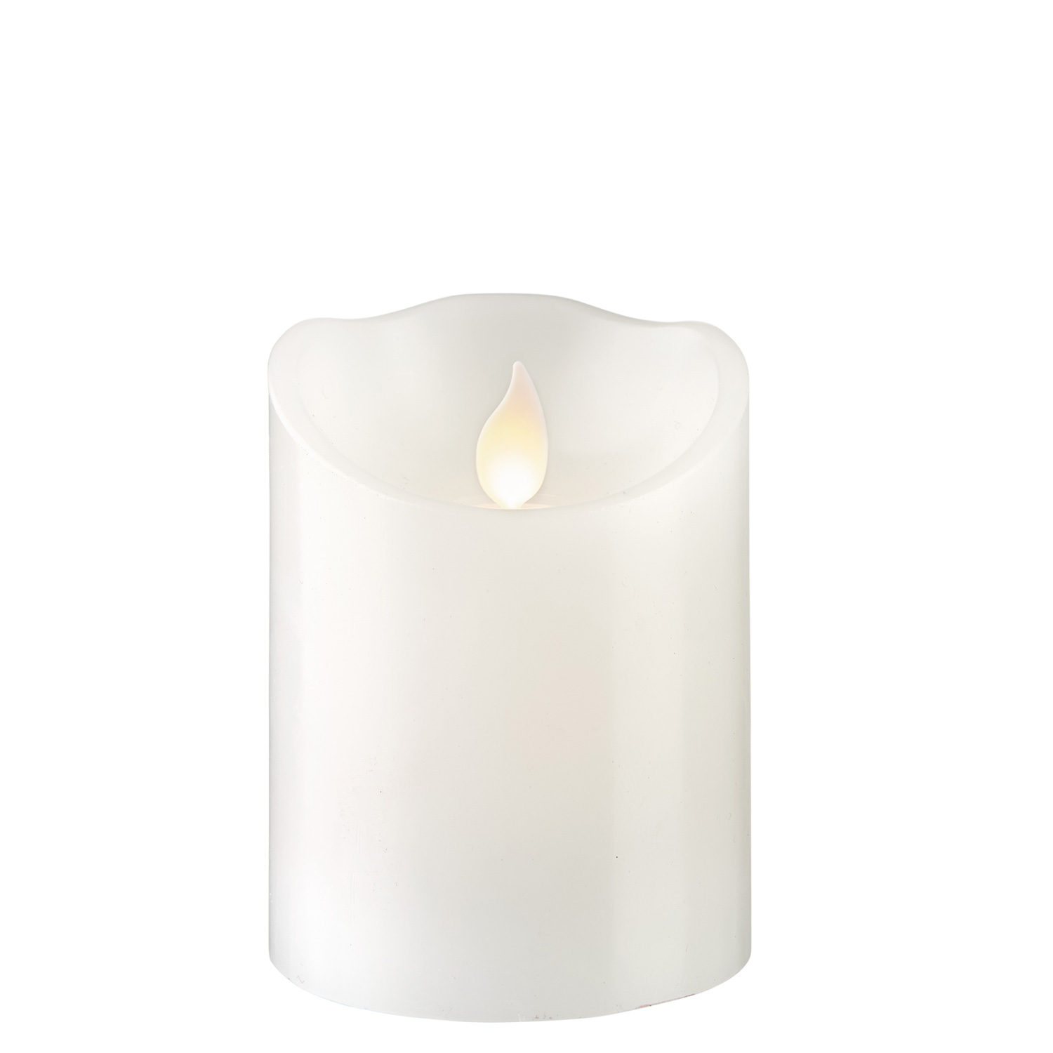 LED Stumpenkerze TWINKLE - bewegte, warmweiße LED Flamme - H: 10cm, D: 7,5cm - Timer - weiß LED Stumpenkerze TWINKLE - bewegte, warmweiße LED Flamme - H: 10cm, D: 7,5cm - Timer - weiß