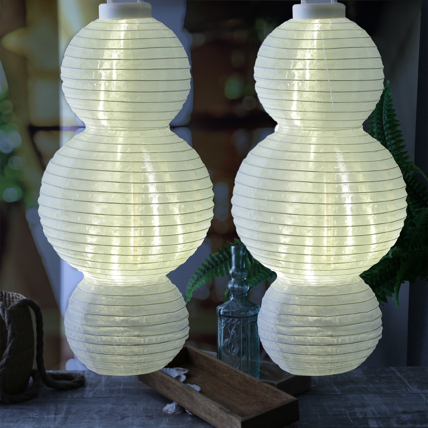 XL LED Solar Lampion - Laterne - 15LED an Drahtlichterkette - H: 60cm - Lichtsensor - weiß - 2 Stück XL LED Solar Lampion - Laterne - 15LED an Drahtlichterkette - H: 60cm - Lichtsensor - weiß - 2 Stück