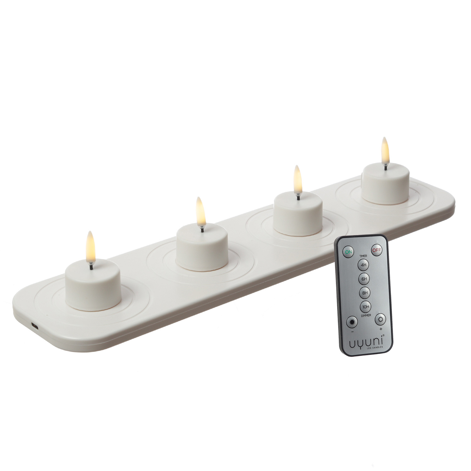 LED Mini Teelichter - 4 wiederaufladbare LED Teelichter mit Ladestation/Fernb. - Timer - für Außen LED Mini Teelichter - 4 wiederaufladbare LED Teelichter mit Ladestation/Fernb. - Timer - für Außen