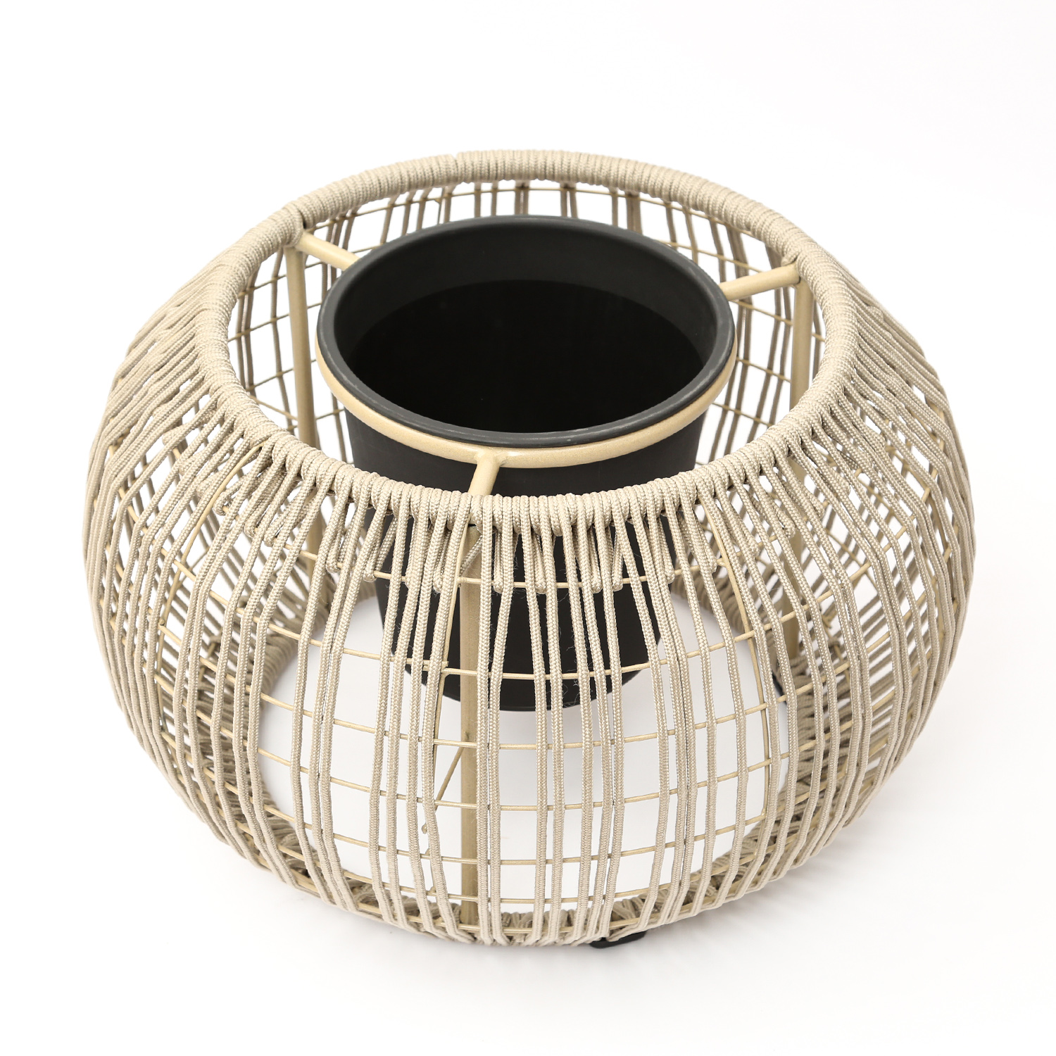 Garten Beistelltisch - integrierter Behälter - Kunststoffseil - H: 37cm - D: 58cm - beige