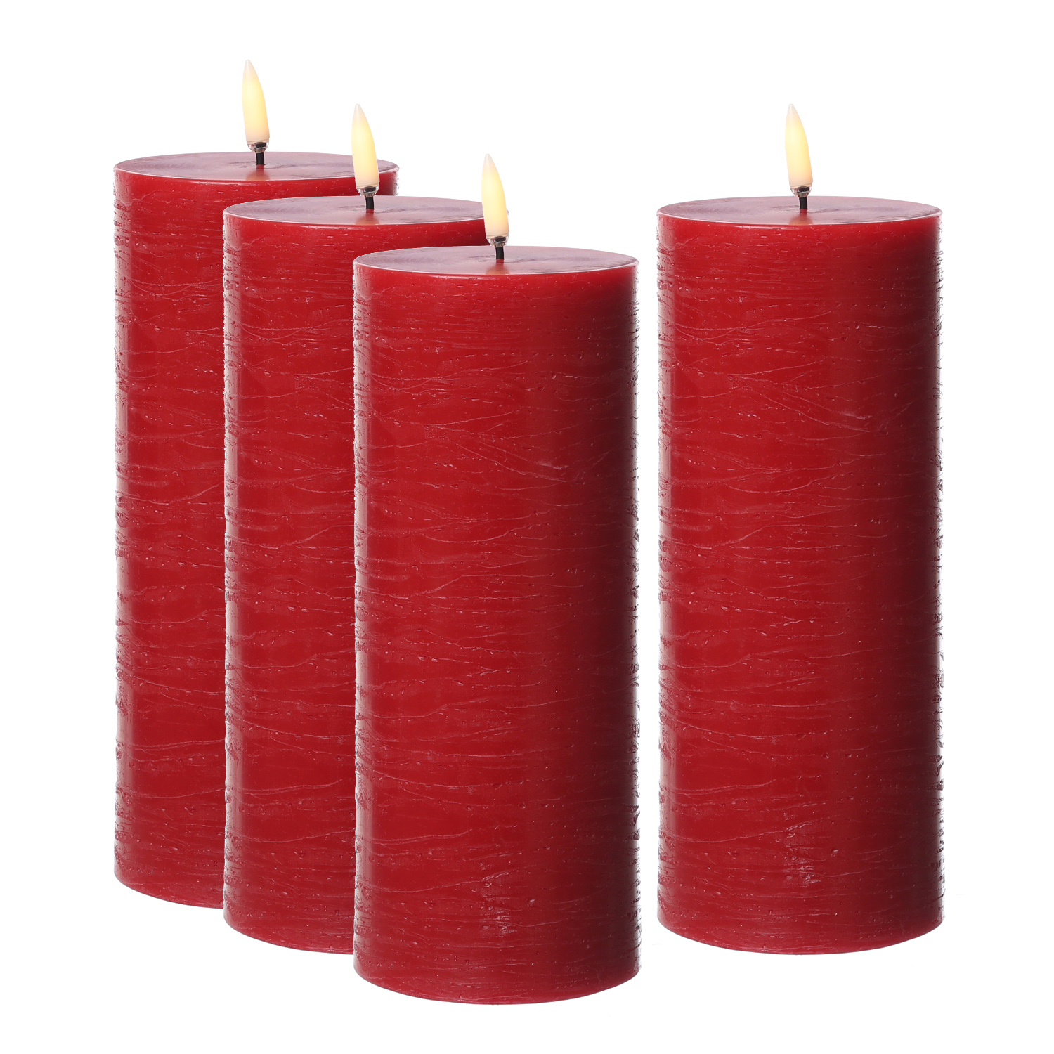 LED Kerzenset PIA - Rustik-Optik - H: 20cm - inkl. Batterien und Fernbedienung - rot - 4er Set LED Kerzenset PIA - Rustik-Optik - H: 20cm - inkl. Batterien und Fernbedienung - rot - 4er Set