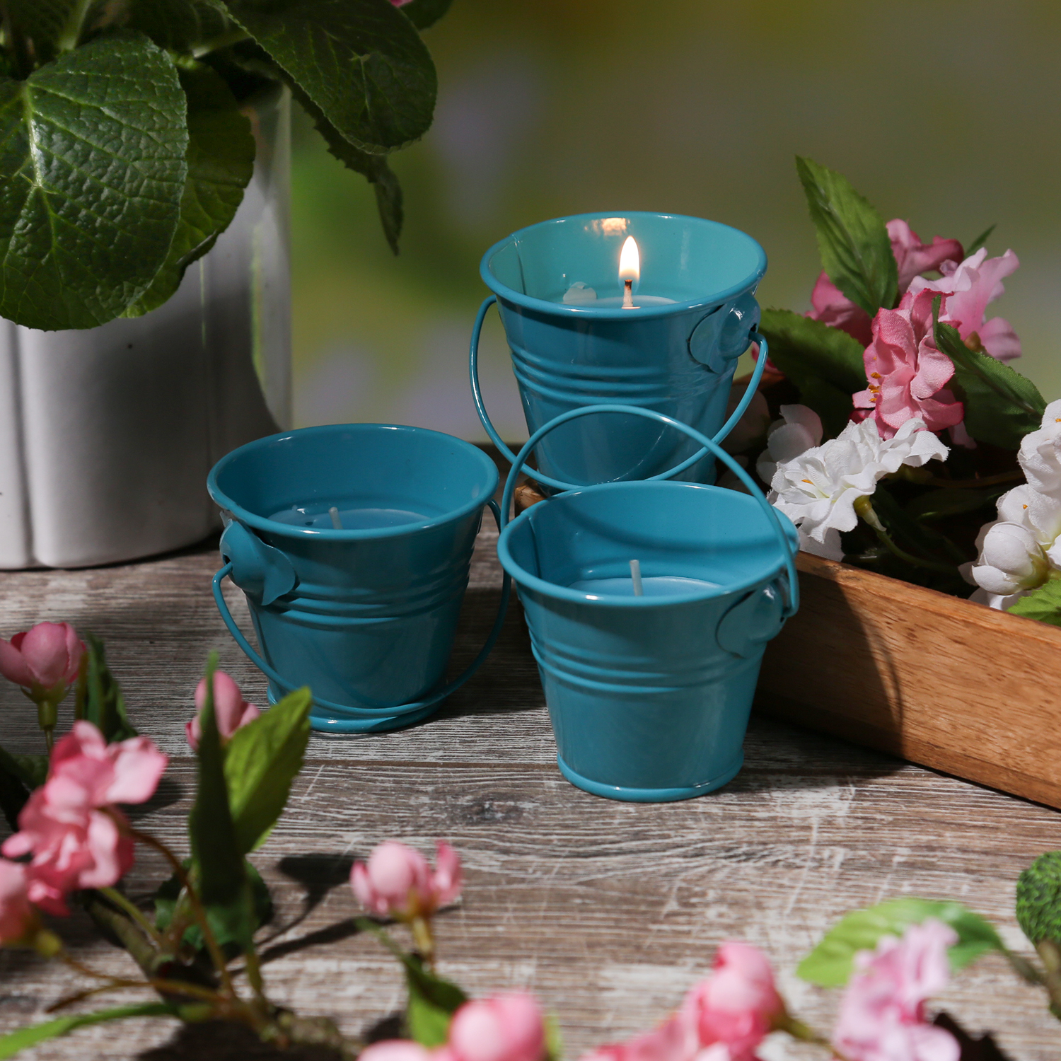 Duftkerzen CITRONELLA - Outdoor Kerzen im Metalleimer - H: 5,5cm - türkisblau - 3er Set Duftkerzen CITRONELLA - Outdoor Kerzen im Metalleimer - H: 5,5cm - türkisblau - 3er Set