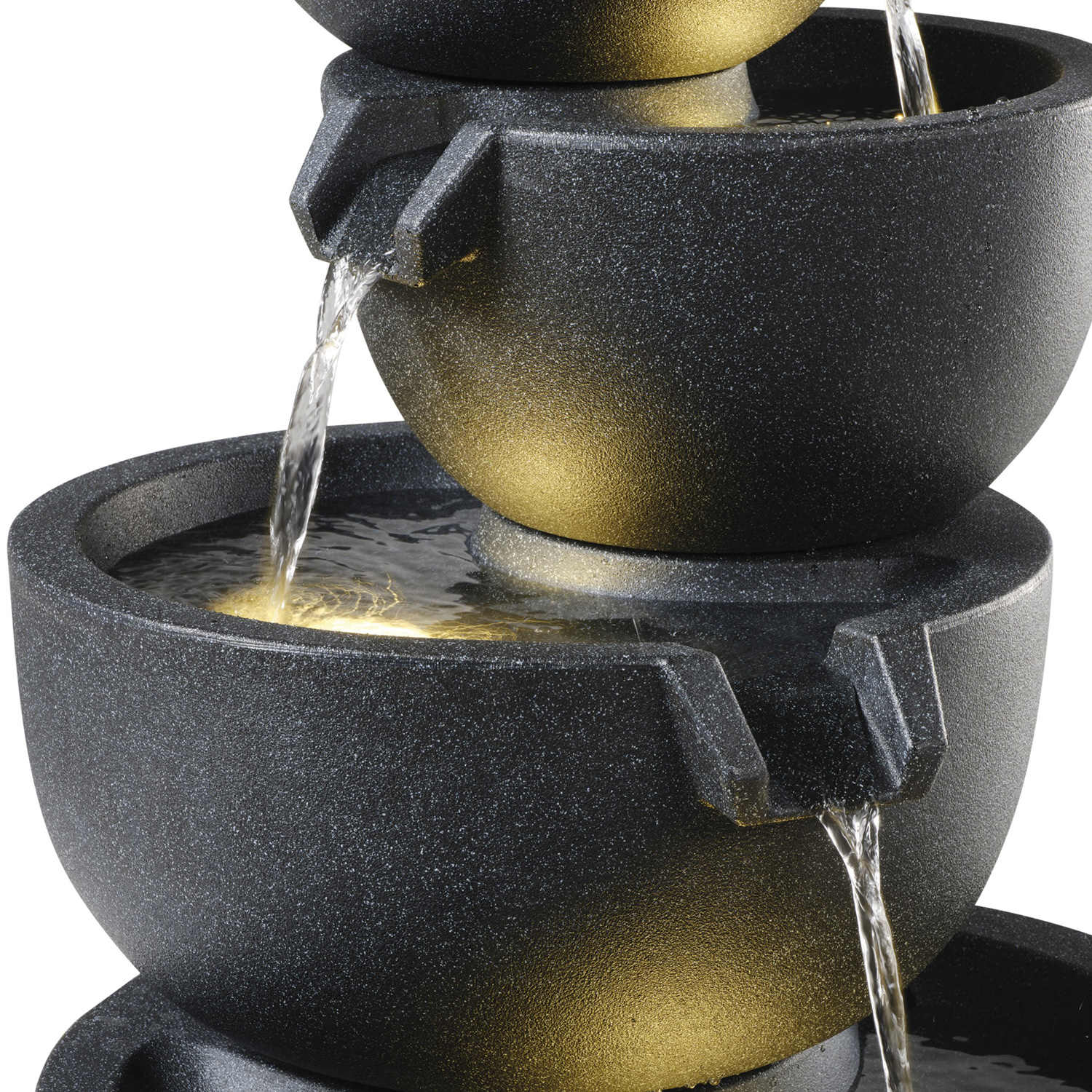 Outdoor Schalenbrunnen - 3 Kaskaden Solar LED Beleuchtung