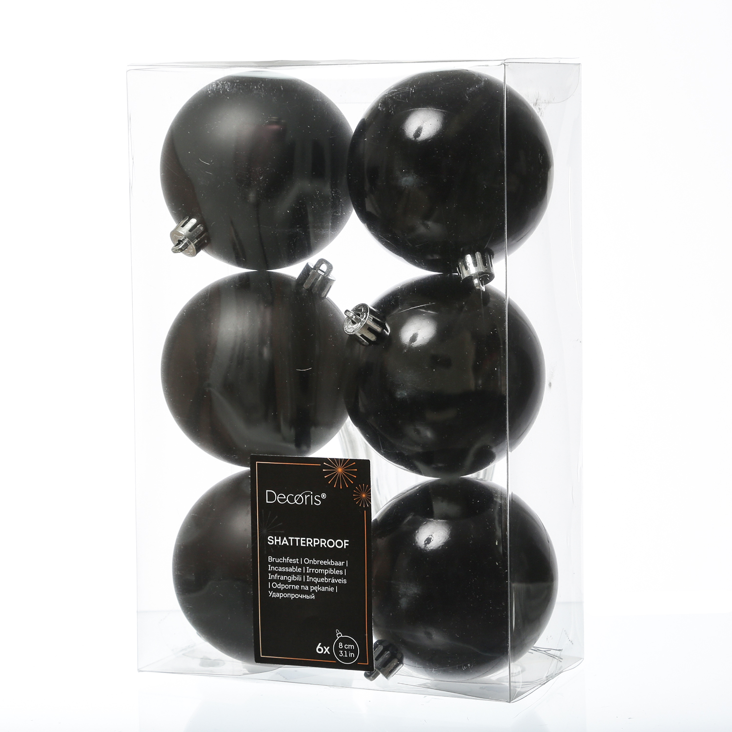 Christbaumkugeln - Weihnachtbaumskugeln - bruchfest - D: 8cm - glänzend/matt  - schwarz - 6er Set