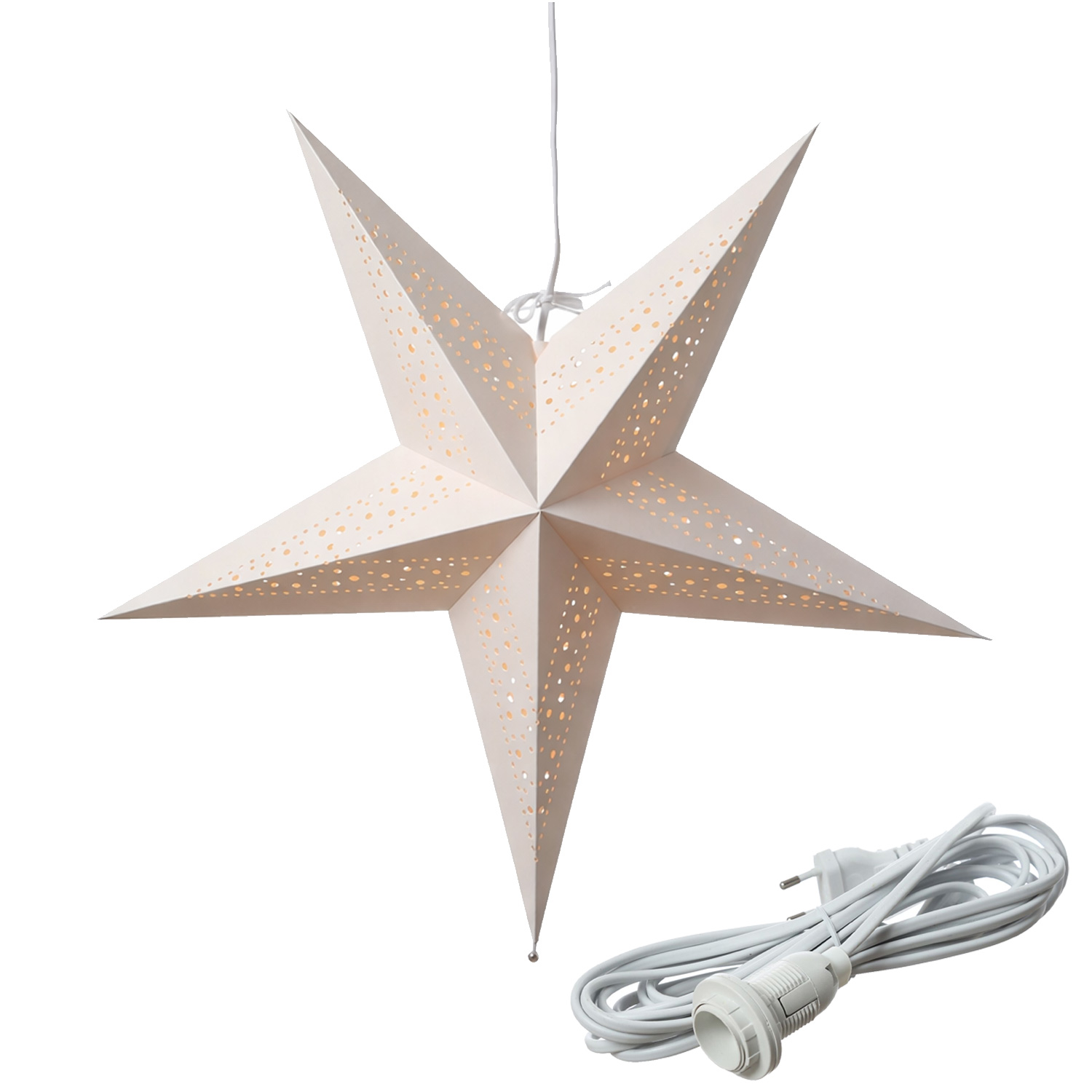 Papierstern LEA - hängend - 5-zackig - D 55cm - inkl. E14 Fassung und Kabel - weiß