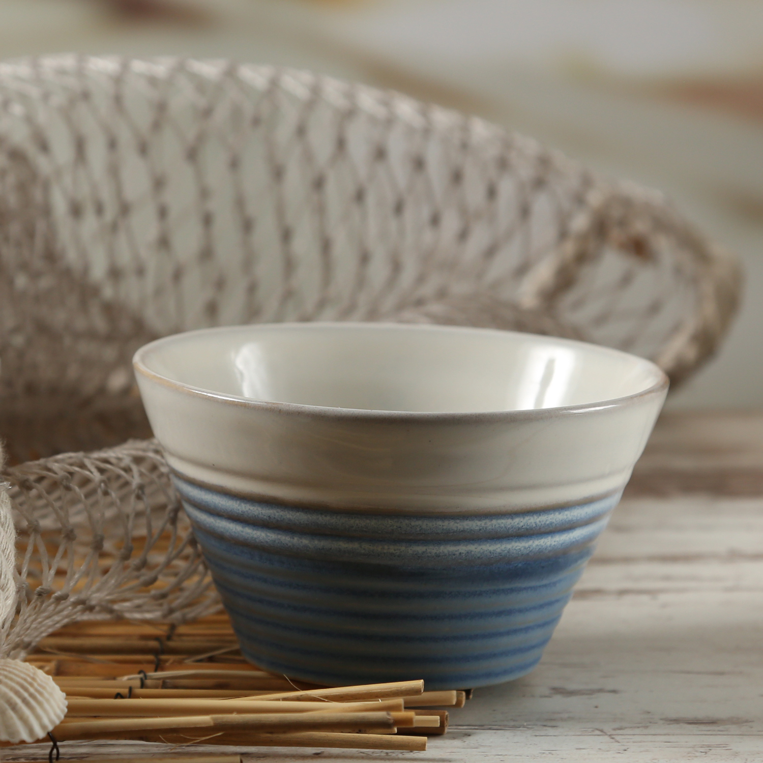 Schale - Müslischale - Schüssel - Steingut - D: 12,6cm - 350ml - weiß/blau Schale - Müslischale - Schüssel - Steingut - D: 12,6cm - 350ml - weiß/blau