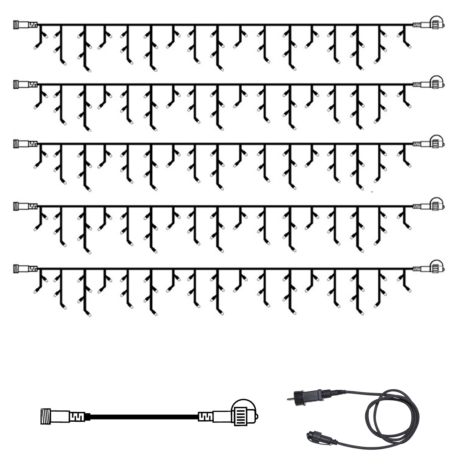 SYSTEM 24 KOMPLETT SET 15m - LED Lichtervorhang Eisregen - Icicle für Dachrinne, Garage etc.