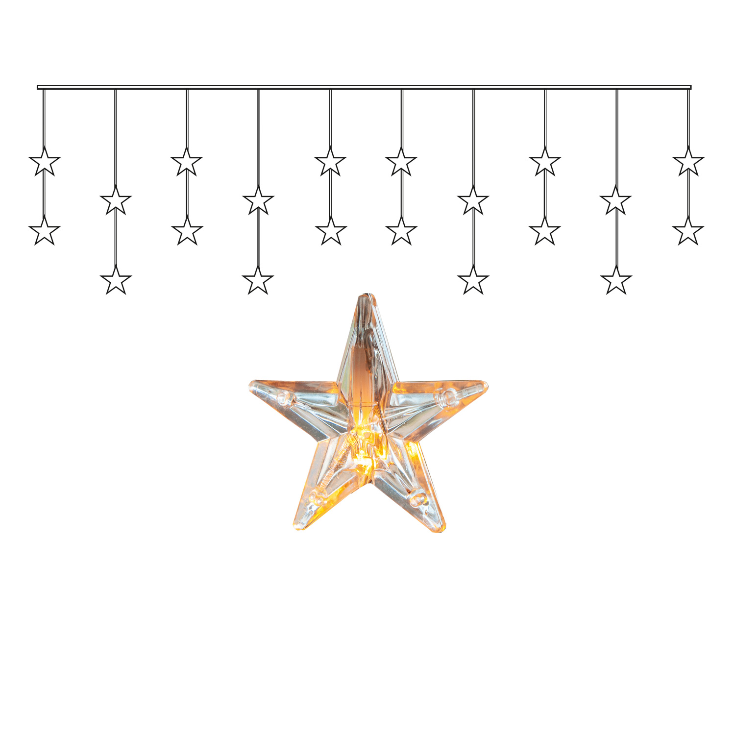 LED Lichtervorhang mit 20 Sternen - 20 warmweiße LED - 180x40cm - inkl. Trafo - für Innen LED Lichtervorhang mit 20 Sternen - 20 warmweiße LED - 180x40cm - inkl. Trafo - für Innen