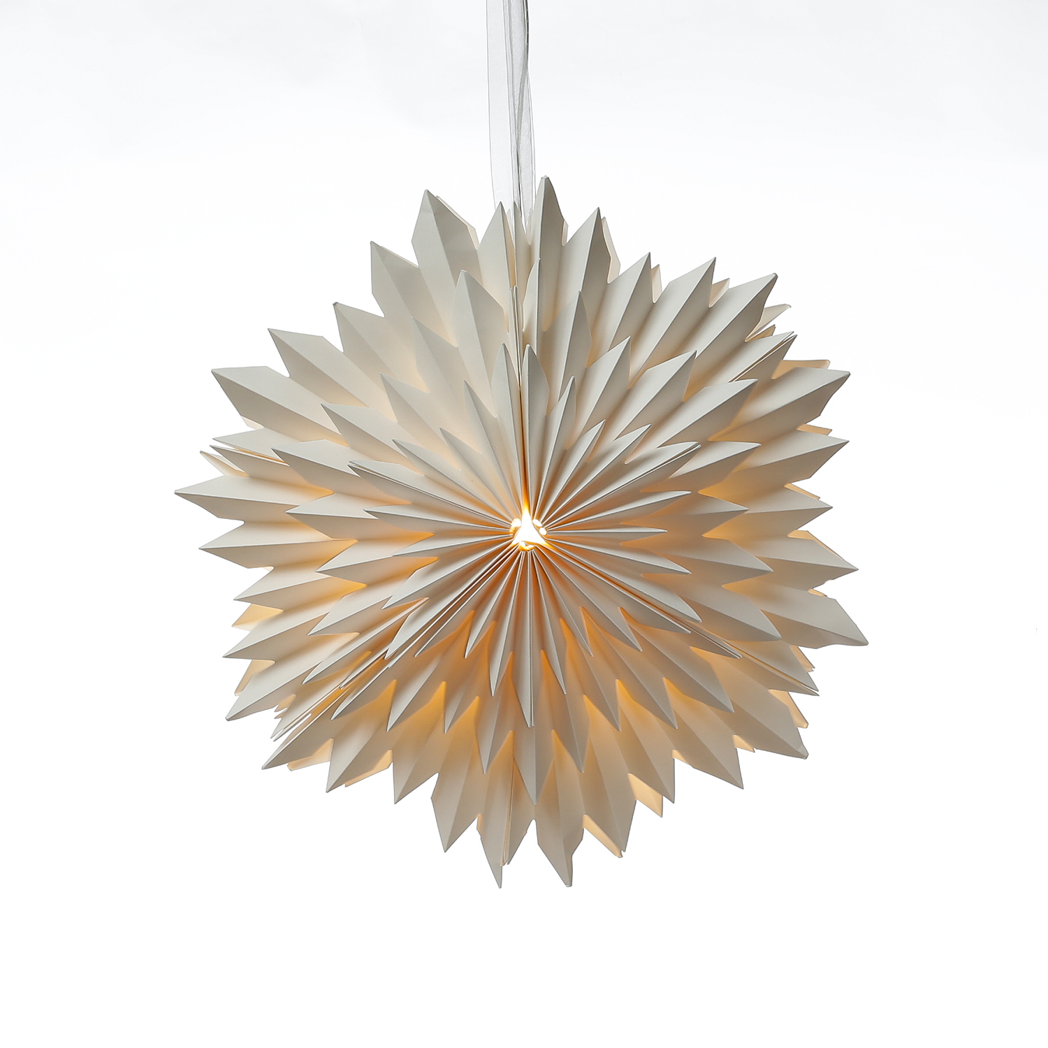 LED Papierstern EISBLUME - hängend - 6 warmweiße LED - D: 38cm - Batterie - Timer - weiß