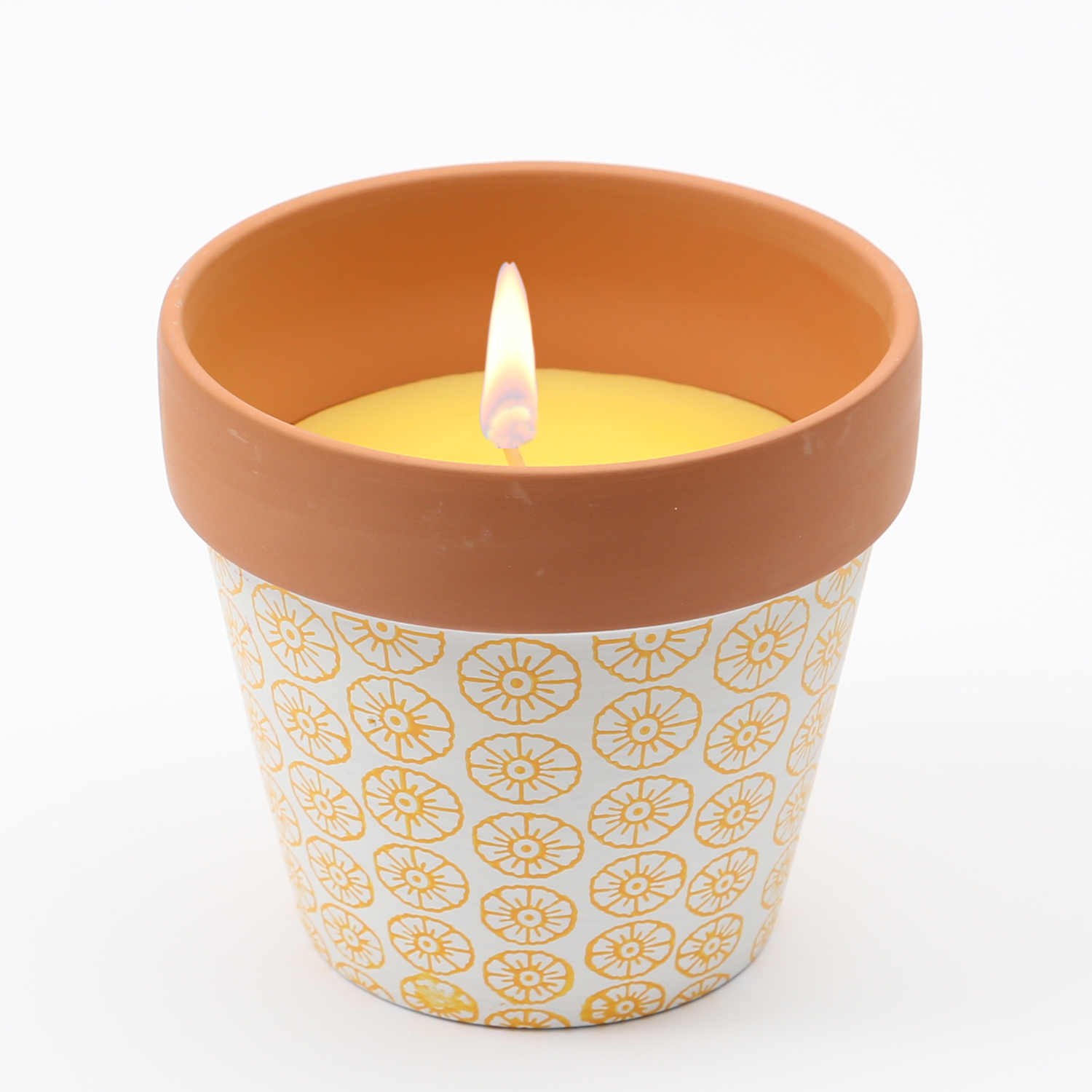 Duftkerze CITRONELLA - Echtwachs in Tontopf - H: 10cm - gegen Stechmücken - gelb Duftkerze CITRONELLA - Echtwachs in Tontopf - H: 10cm - gegen Stechmücken - gelb