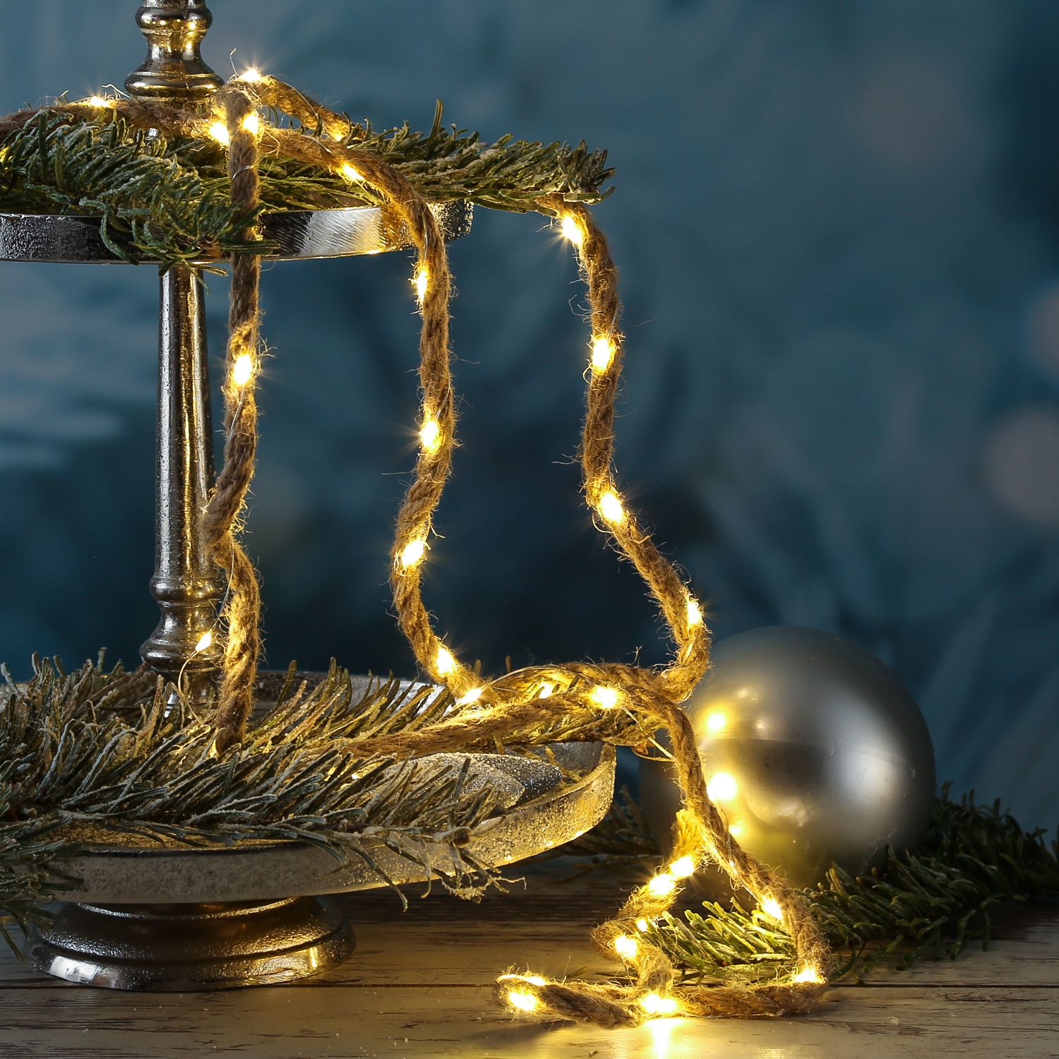 LED Lichterkette Seil - 200 warmweiße LED - L: 10m - 8 Funkt. - Timer - Batterie - Innen/Außen