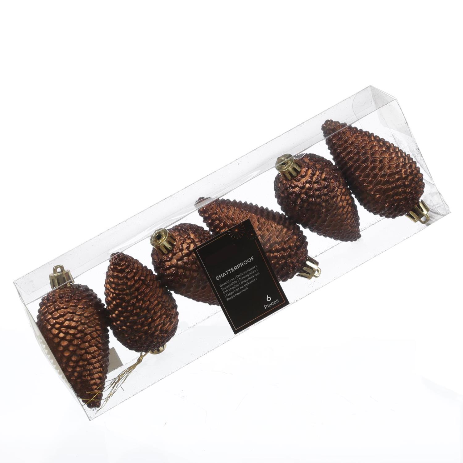 Christbaumschmuck ZAPFEN - Weihnachtsschmuck - bruchfest - glitzernd - H- 8cm - braun - 6er Set