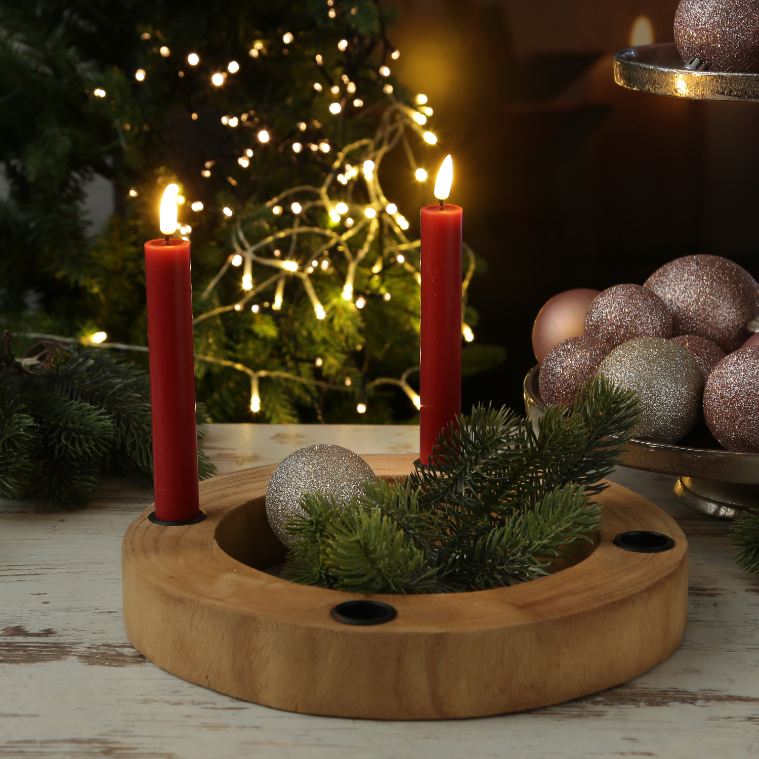 Stabkerzenhalter Adventskranz - Kerzenring für 4 Tafelkerzen - Kerzenständer - Holz - D: 27cm Stabkerzenhalter Adventskranz - Kerzenring für 4 Tafelkerzen - Kerzenständer - Holz - D: 27cm