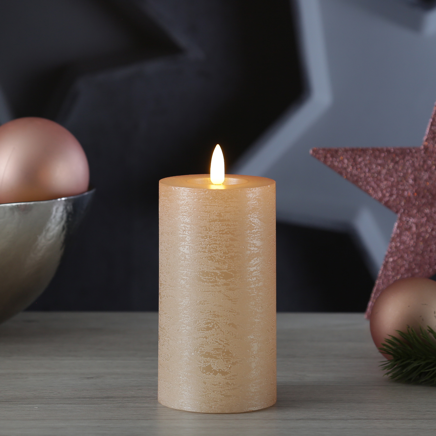 LED Kerze LINA - Rustik-Optik - Echtwachs - 3D Flamme - H: 15cm - D: 7cm - Batterie - Timer - rosa LED Kerze LINA - Rustik-Optik - Echtwachs - 3D Flamme - H: 15cm - D: 7cm - Batterie - Timer - rosa