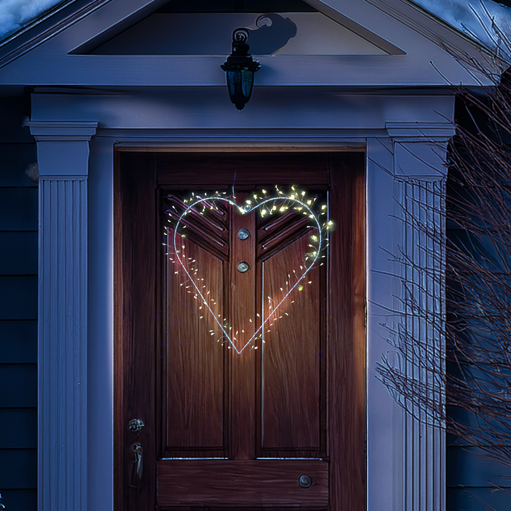 LED Herz - Metallherz - hängend - 120 warmweiße LED - H:: 40cm - 8 Modi/Timer - Außentrafo